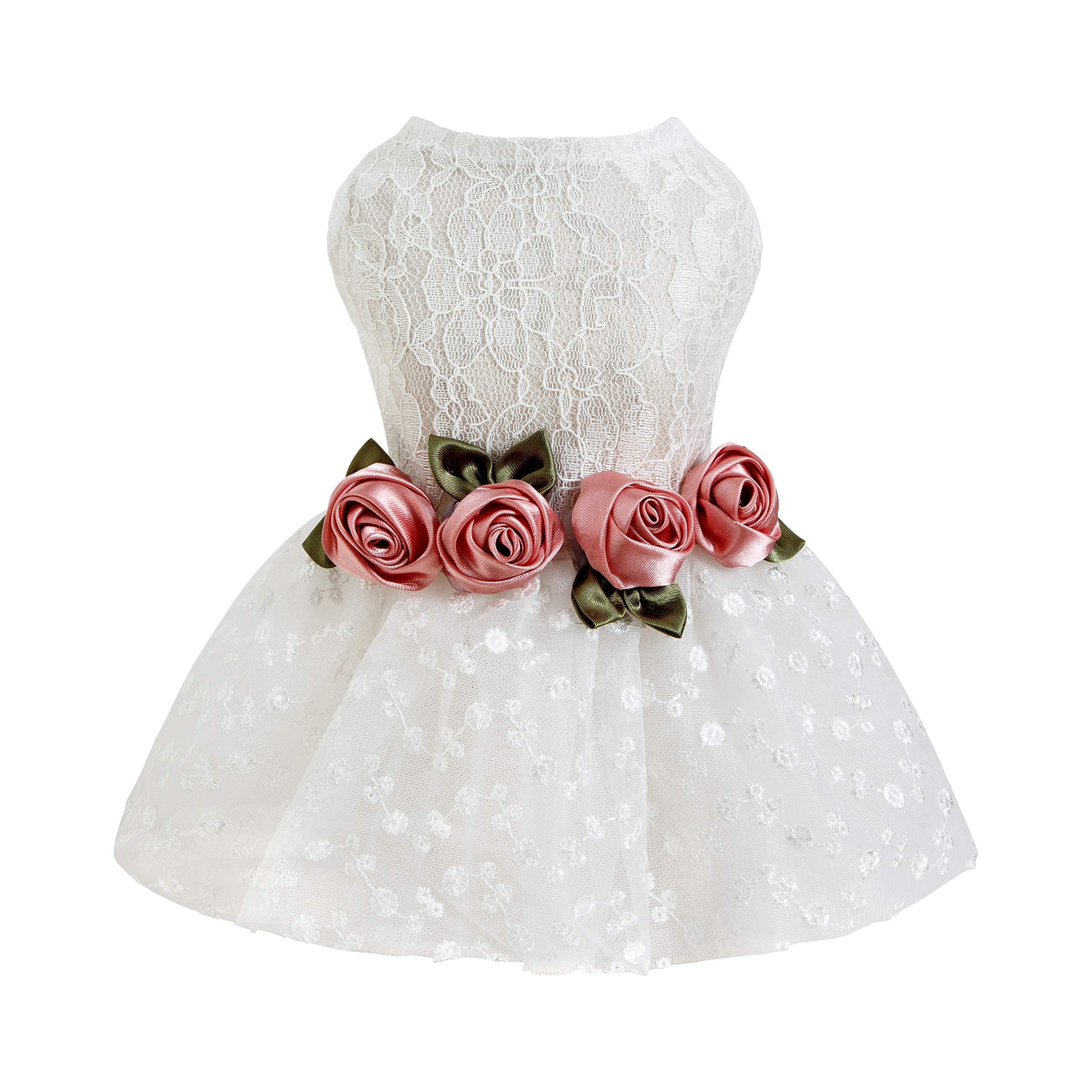Fitwarm Luxury Rose Lace Pet Dog Weddding Dress Bride Clothes Formal Apparel, Small