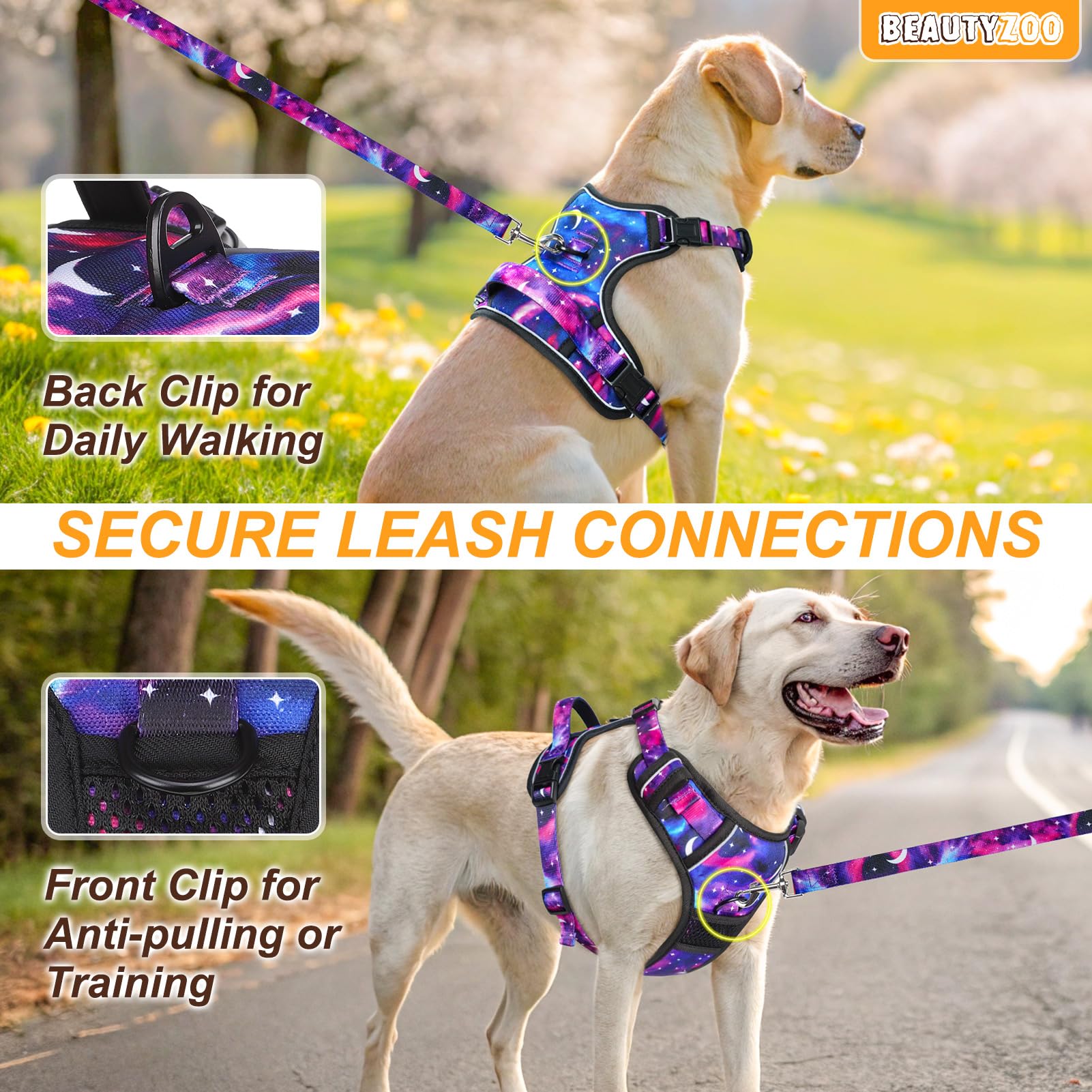 Beautyzoo No Pull Dog Harness Medium,Adjustable Dog Harness And Leash Set -Easy Wearing With 3 Buckles/Control Handle,No Choke S