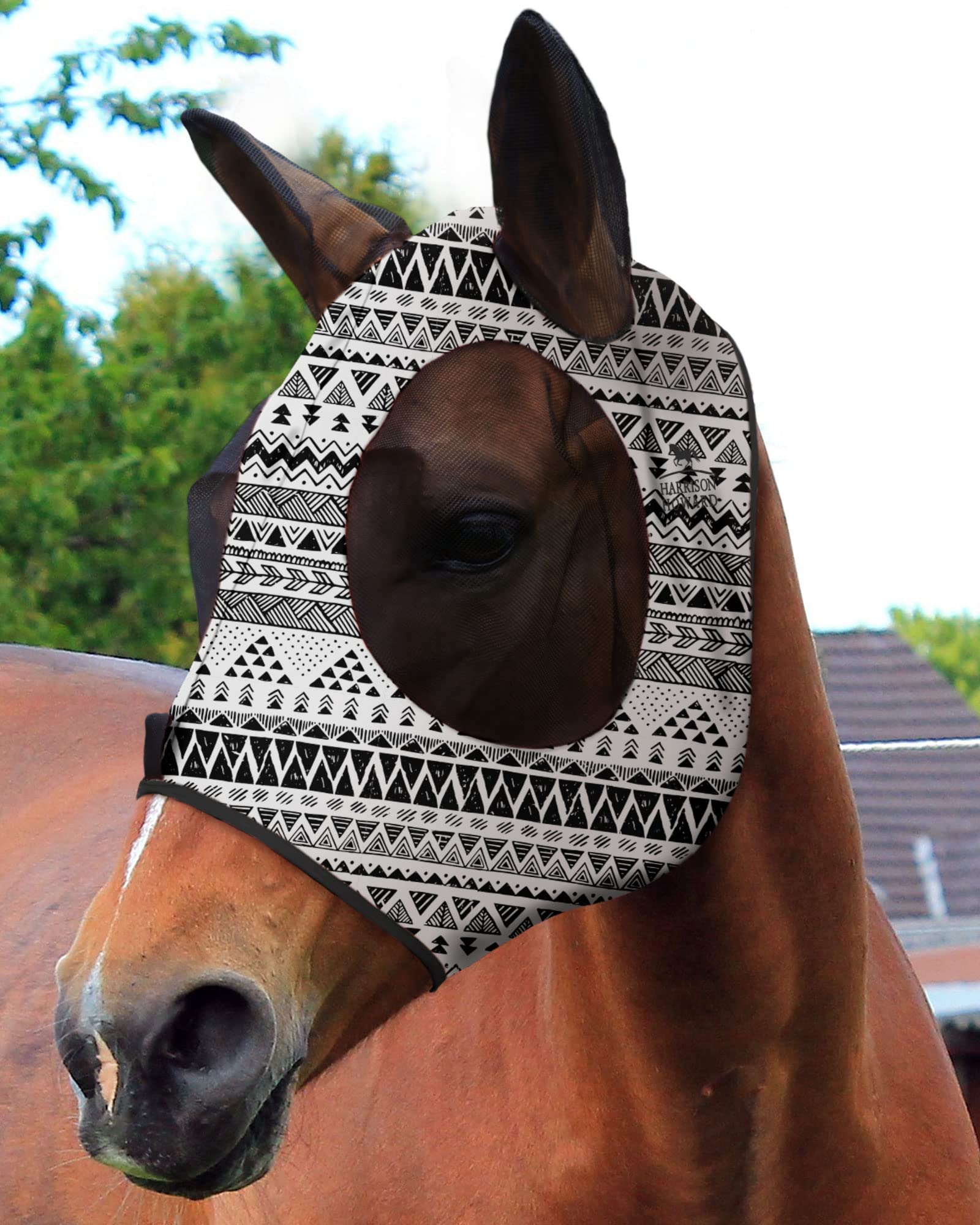 Harrison Howard Super Comfort Stretchy Fitting Horse Fly Mask with UV Protection Soft on Skin with Breathability Doodle Aztec Po