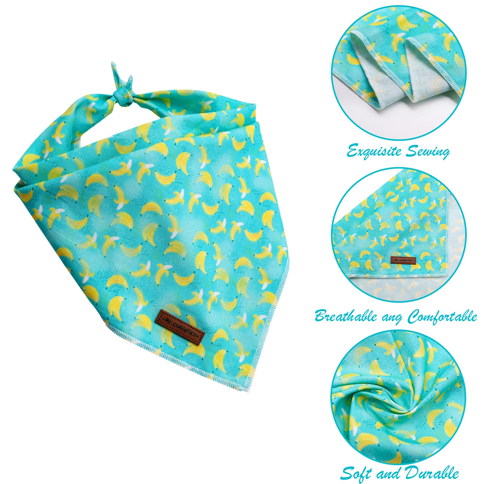 Mr. Chubbyface Bananas Dog Bandanas Reversible Triangle Bibs Scarf Accessories For Dogs Cats Pets