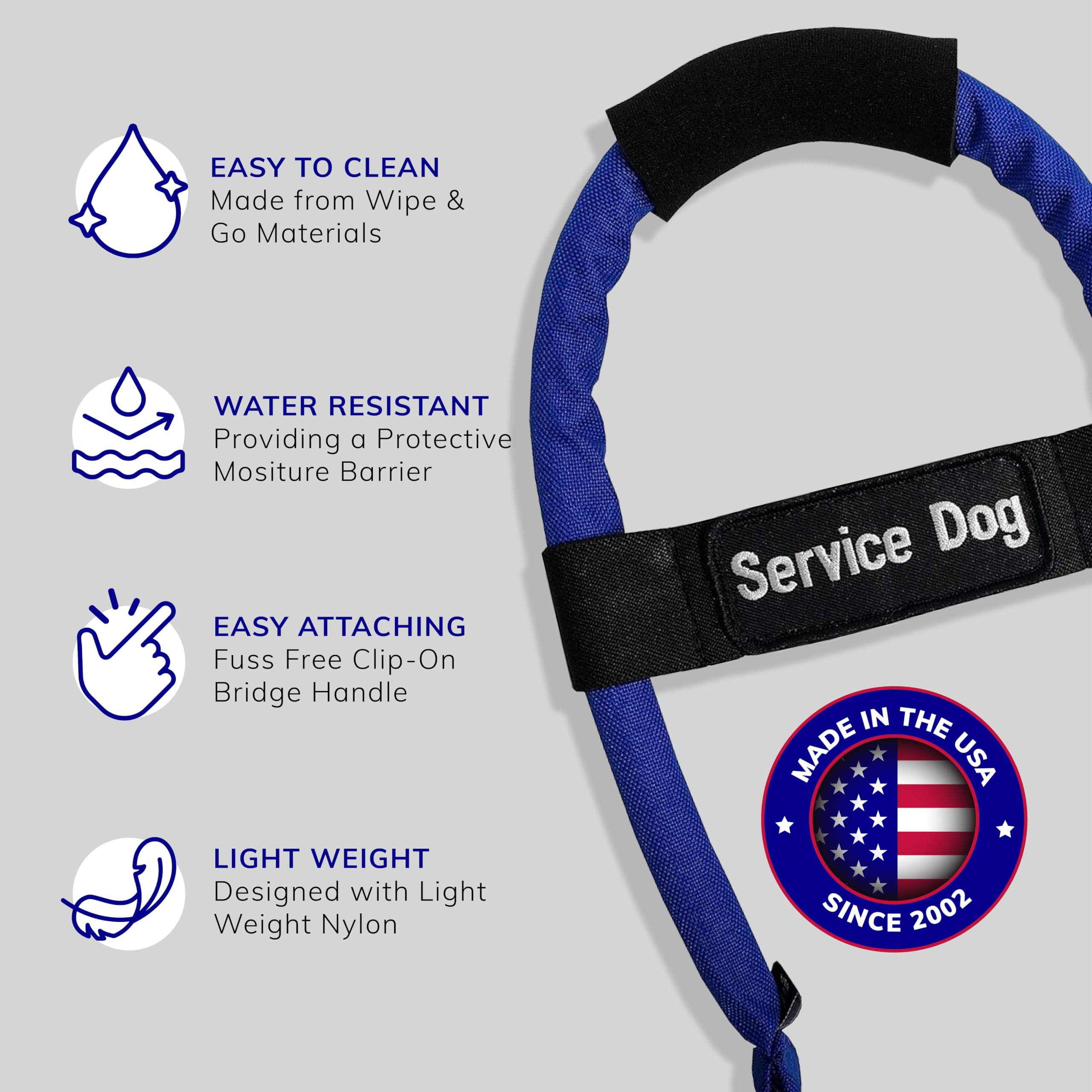 Activedogs Cordura Clip-On 12'' K9 Bridge Handle W/Neoprene Handle + Elastic Adjustable Service Dog Id Patch - Blue