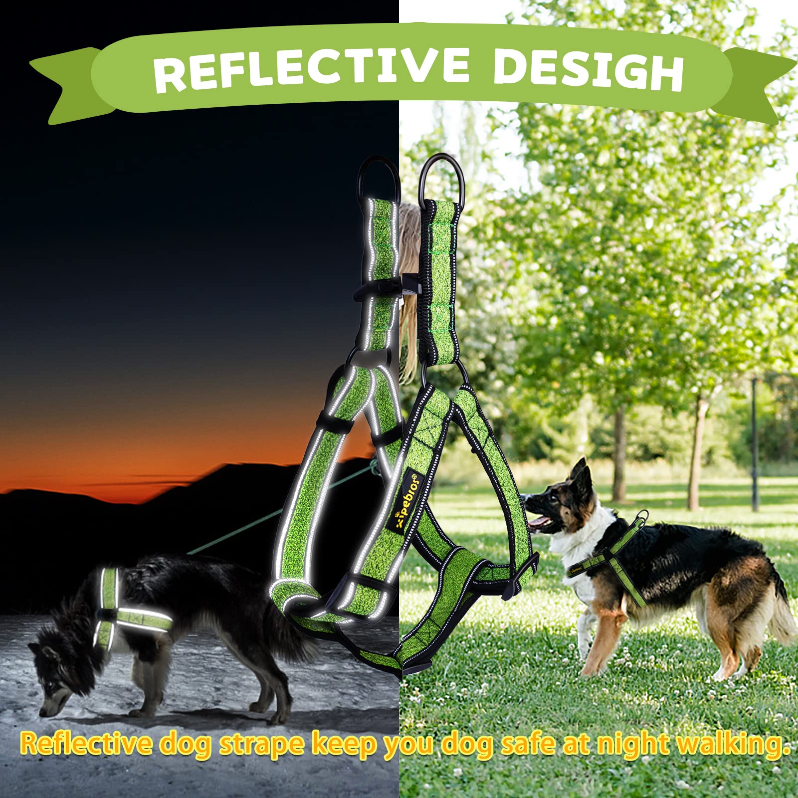 Xipebros Dog Harness,No Pull Dog Harness With Reflective Adjustable,Stops Pets From Pulling And Choking On Walks,Dog Harness For Large Dogs (Green, Xxl)