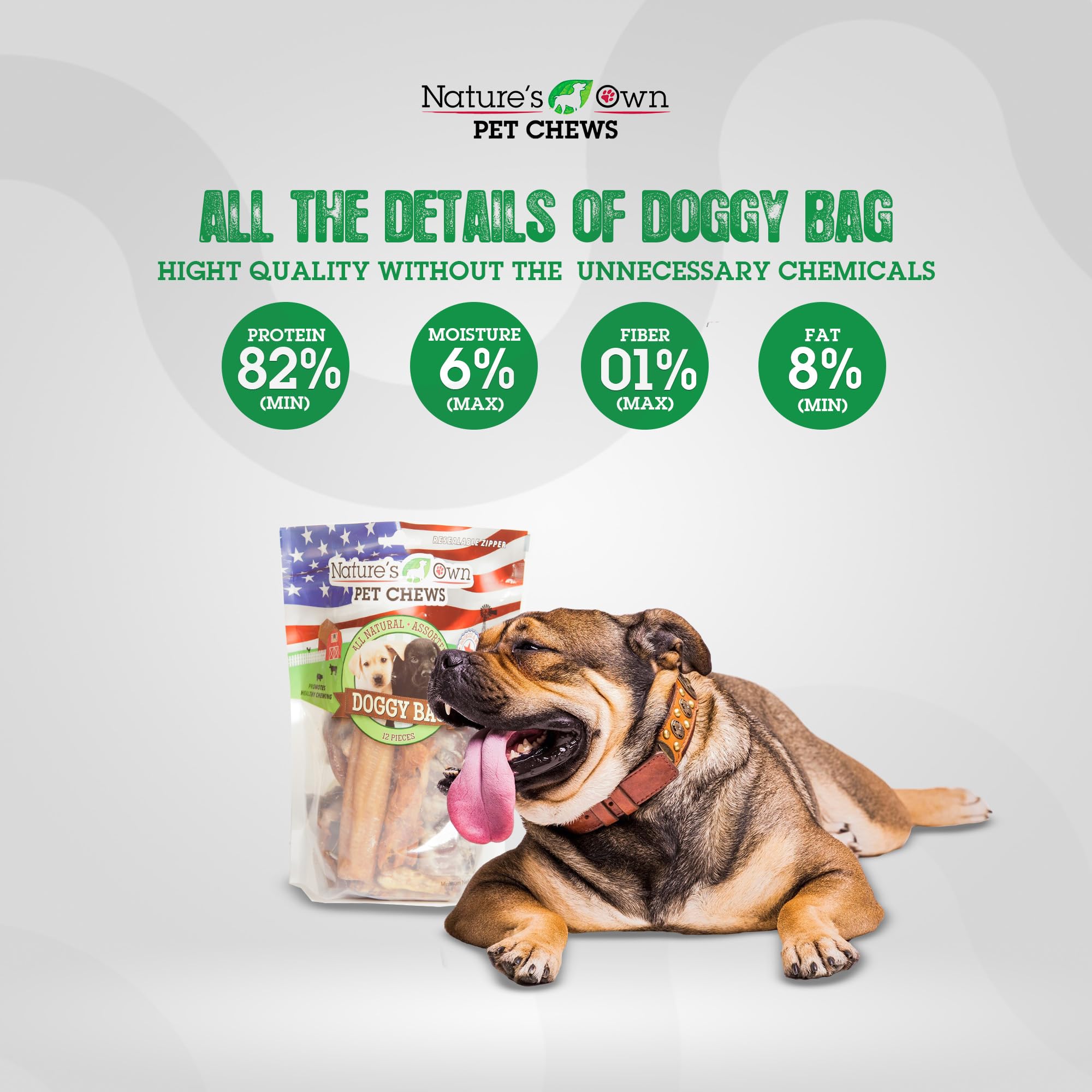 Natures Own Pet Chews Doggy Bag Treat, 12 Piece - Natures Own Healthy Pet Chews - Great for Teeth & Gums - Natural Protein Ful
