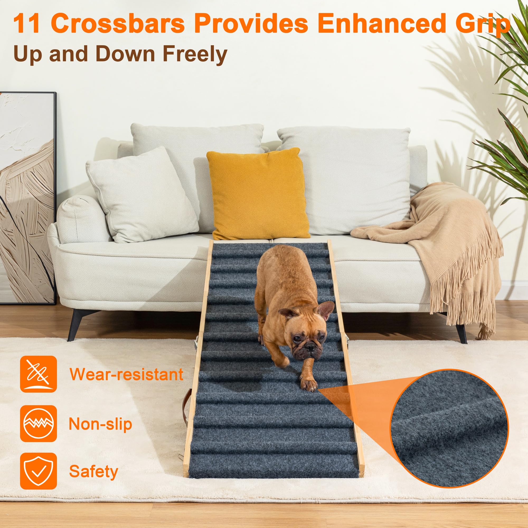 Clikuutory 2025 Upgraded Dog Ramp for Couch, 59 Foldable Small Dog Ramp for Bed, 5 Adjustable Height from 15 to 32, Portable Sta