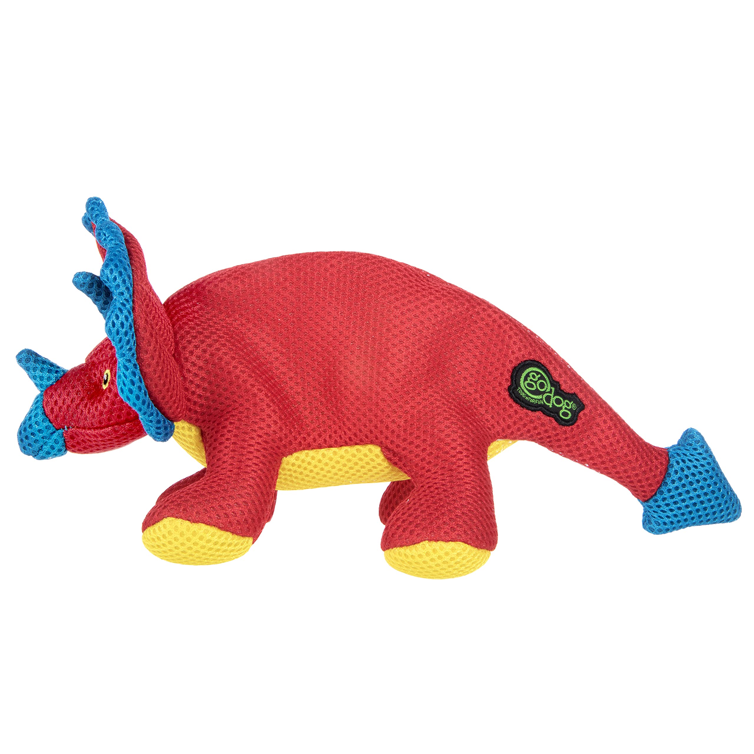 goDog Double Chew Guard Mesh Dinos Frills Squeaky Dog Toy - Red, Small