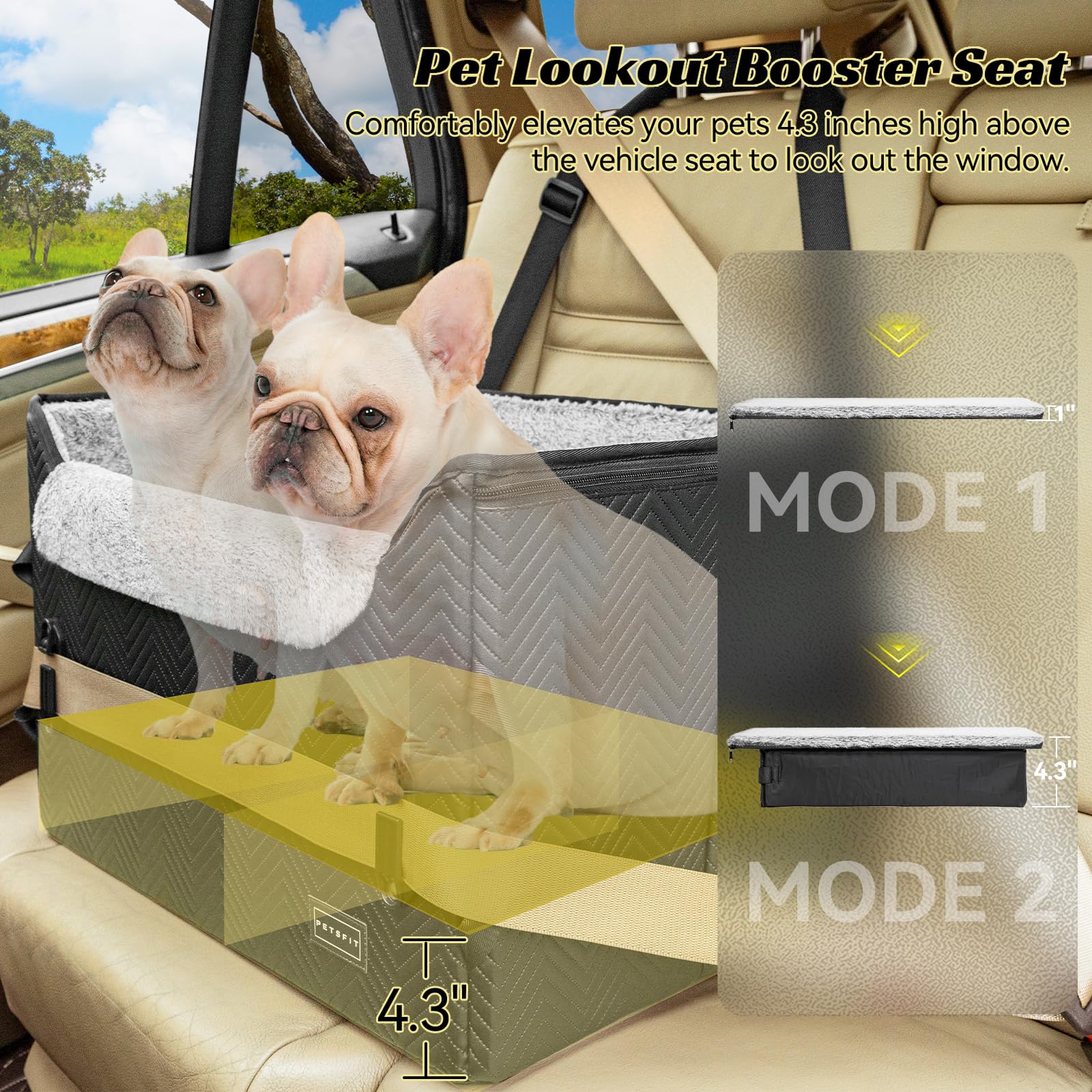 Petsfit Dog Car Seat Medium Sized Dog, Waterproof Pu Leather Dog Seat For Car With Patent Safe Buckles, 2 Clip-On Safety Leashes