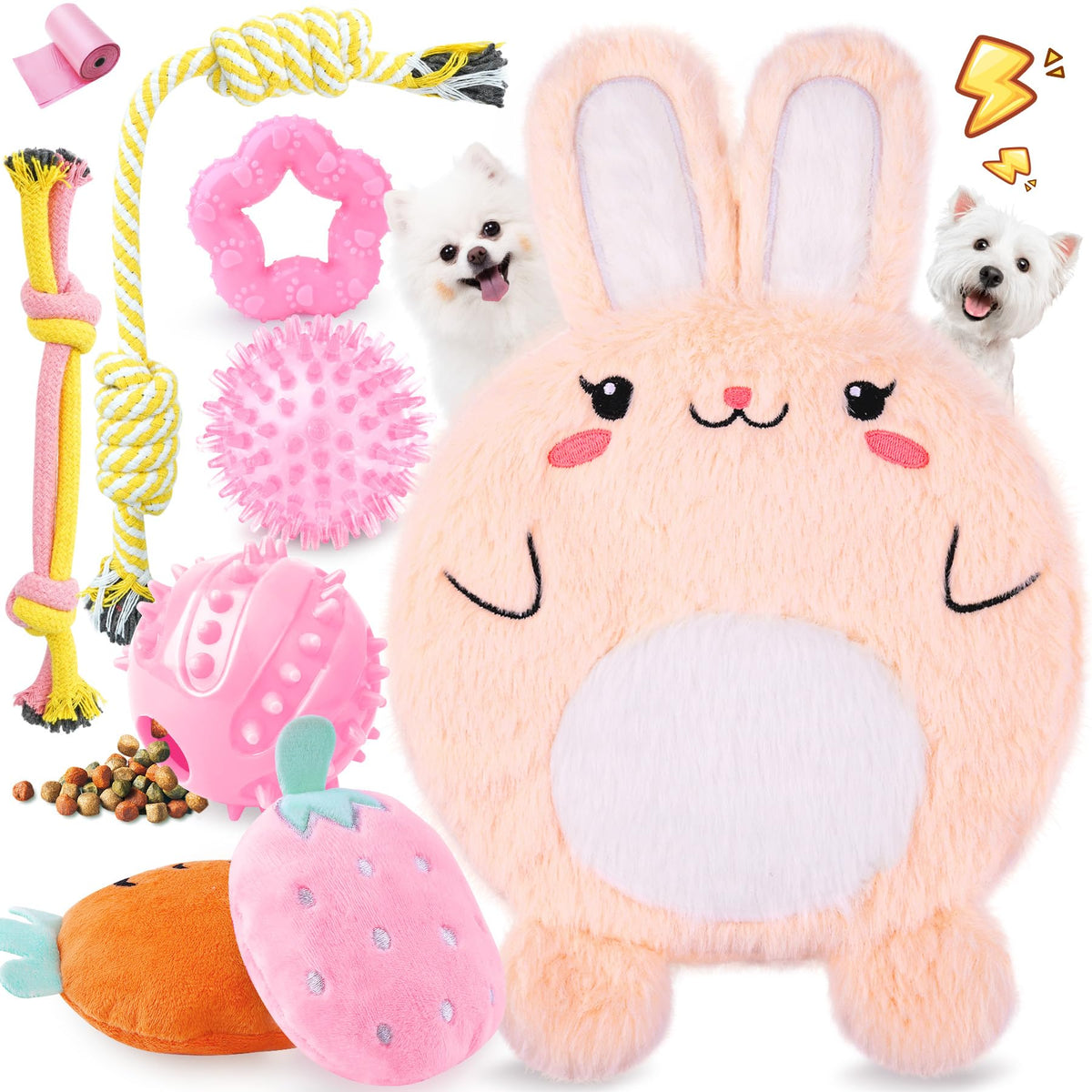 Xiugoal Pink Puppy Chew Toys - 9 Pack For Teething, Interactive Dog Toys For Puppies, Small Dogs With Squeaky Toys, Treat Ball A