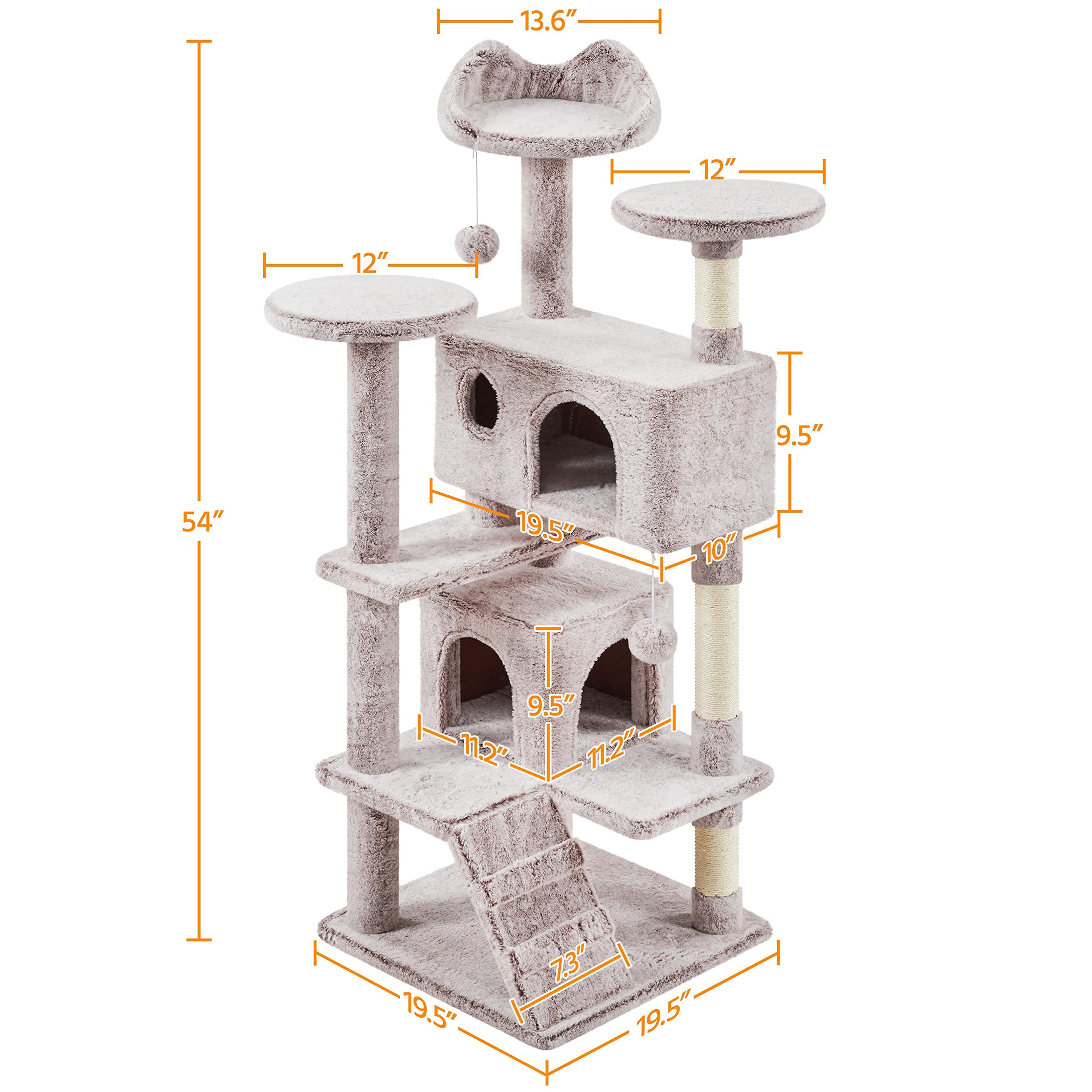 Yaheetech 54In Cat Tree, Cat Tower With Double Cat Condo, Sisal Scratching Posts, And Dangling Balls, Cat Furniture Kitten Play