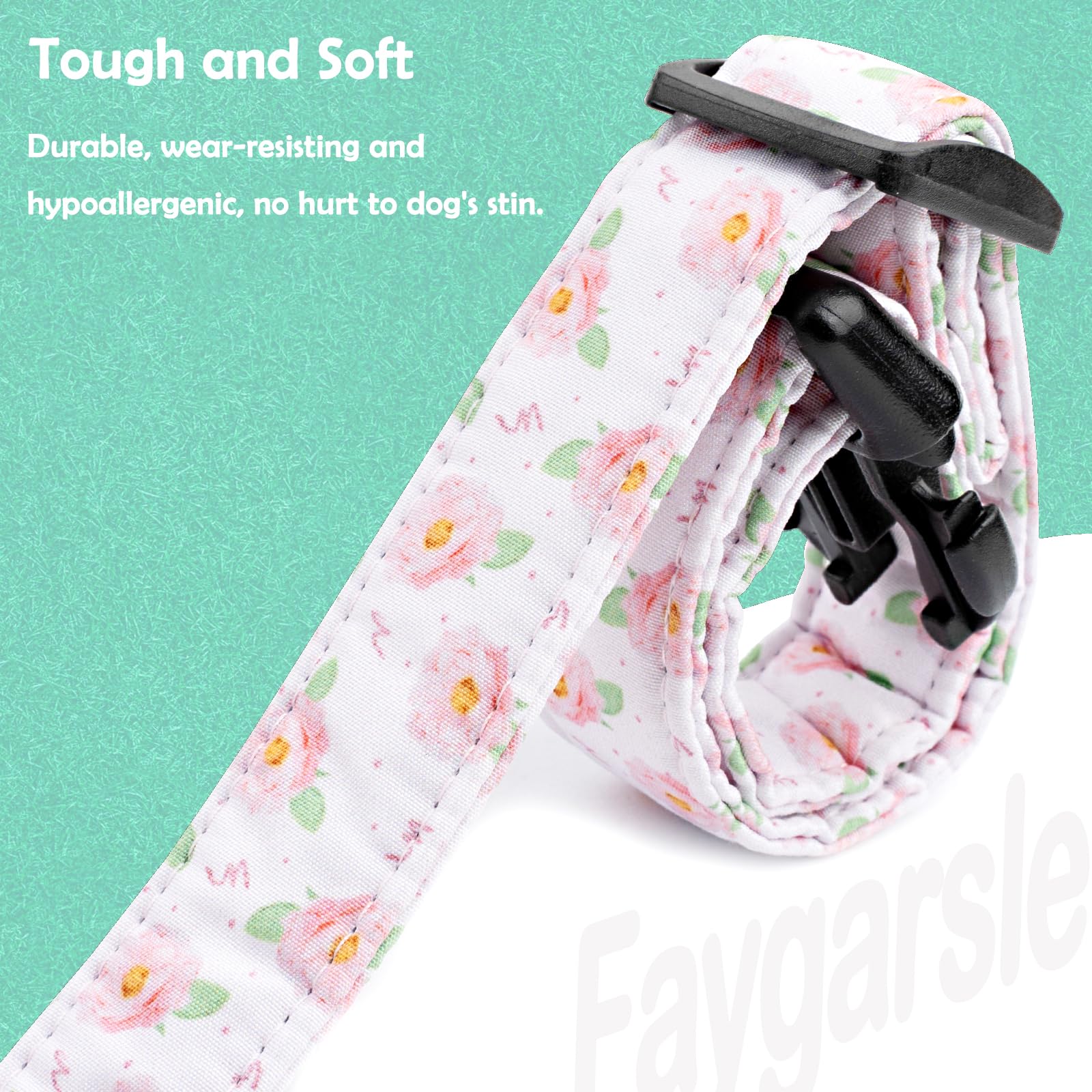 Faygarsle Floral Rose Patterned Cotton Dog Collar For Small, Medium, Large Boys Girls Dogs M