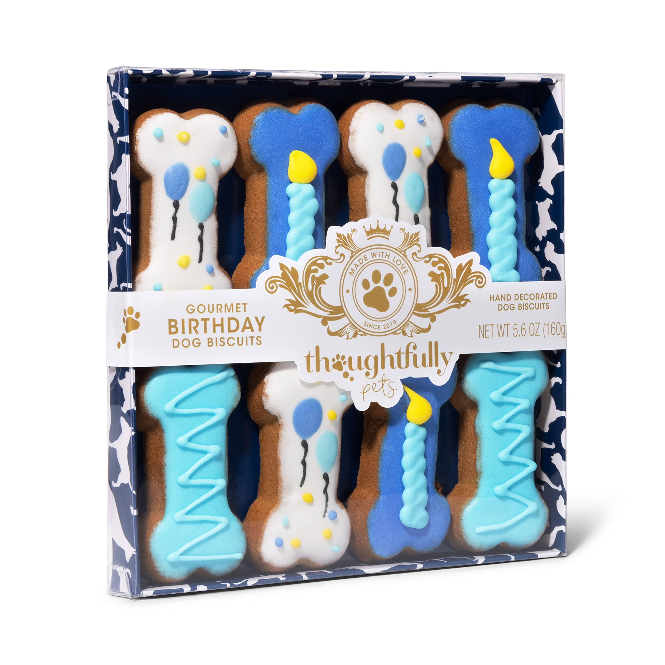 Thoughtfully Pets, Dog Birthday Cookie Gift Set, Hand Decorated Crunchy Treats in Bone Shapes, Great for Birthdays, Set of 8 (8