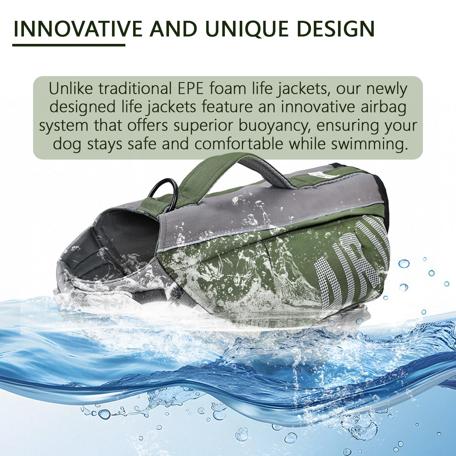 Becemuru Dog Life Jacket With High Flotation Airbag, Reflective Dog Life Vest Harness For Swimming Boating,Adjustable Puppy Swim