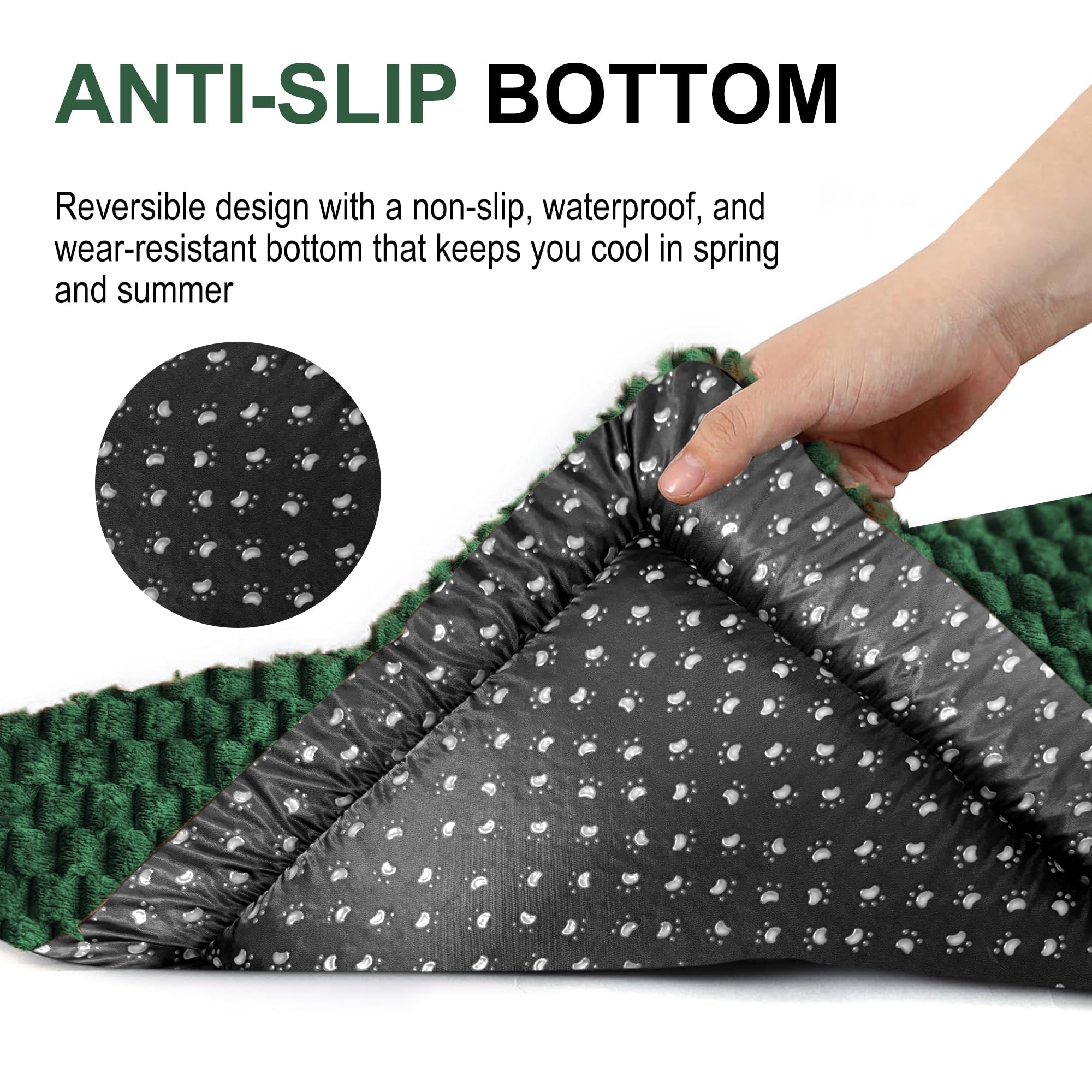 Dog Bed Crate Mat, Soft Durable Washable Anti-Slip Kennel Pad for Dogs & Cats, Reversible (Dark Green, L(35*23*1.5))