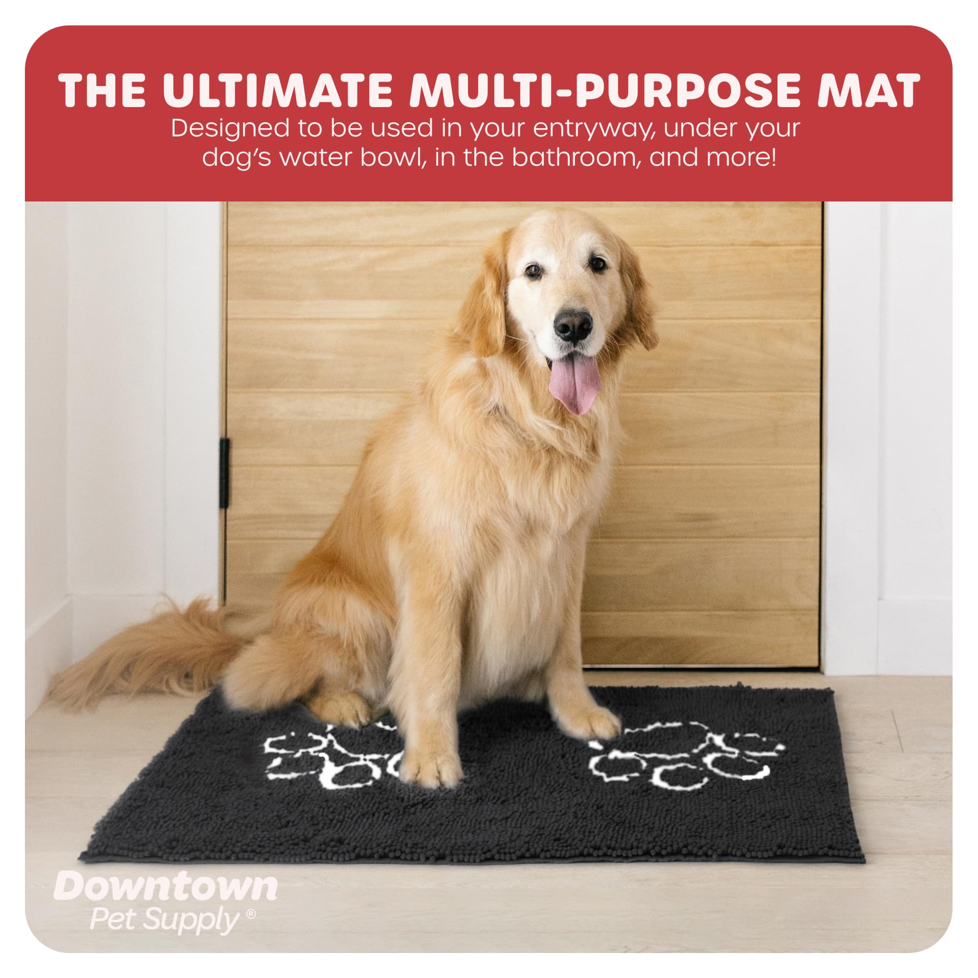 My Doggy Place Microfiber Dog Mat for Muddy Paws, 36 x 26 Charcoal with Paw Print - Absorbent and Quick-Drying Dog Paw Cleaning