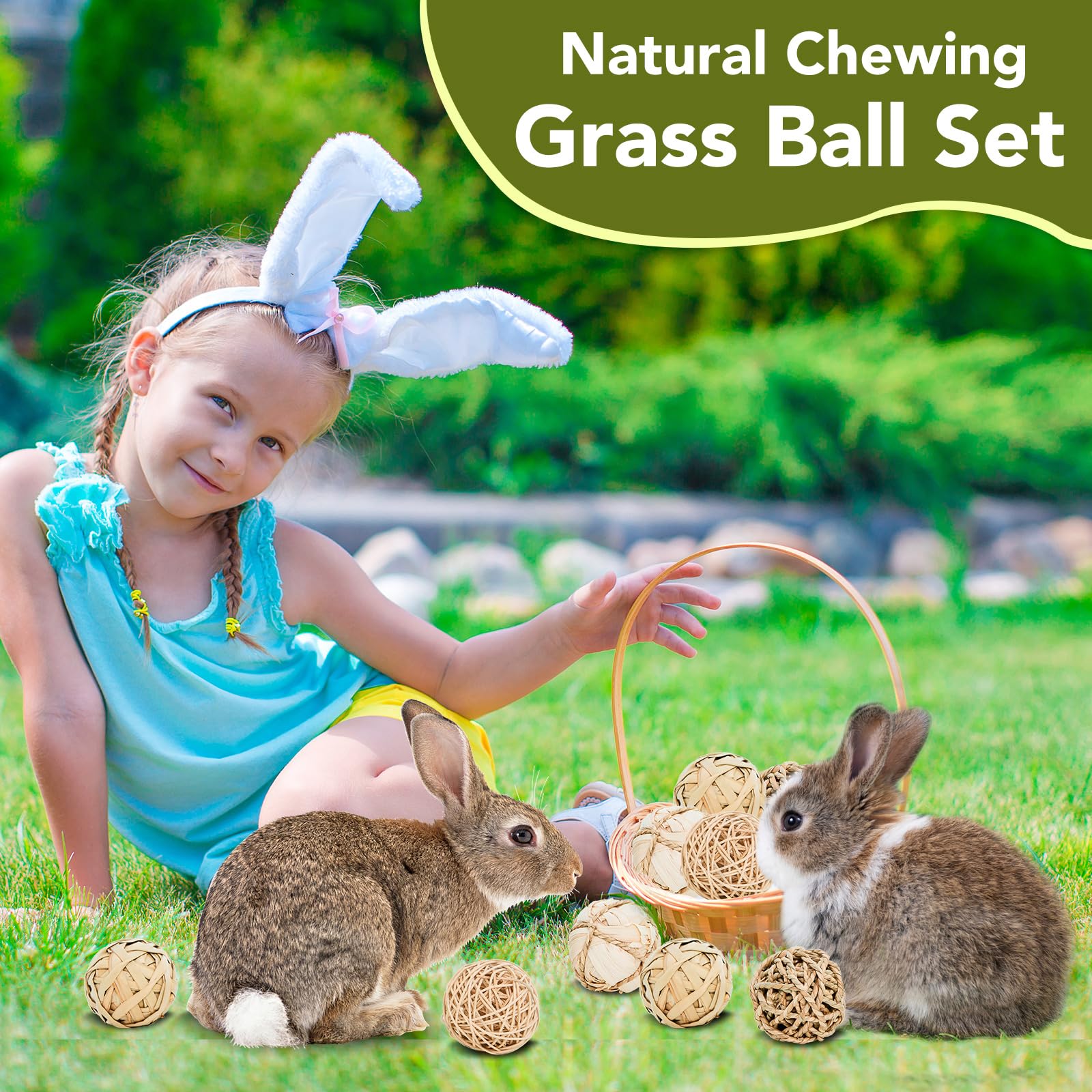 Jorewood 8 Pack Small Pet Chew Toys - 7Cm Natural Woven Balls For Rabbits, Guinea Pigs, Hamsters (2 Seagrass, 2 Rattan, 2 Corn H