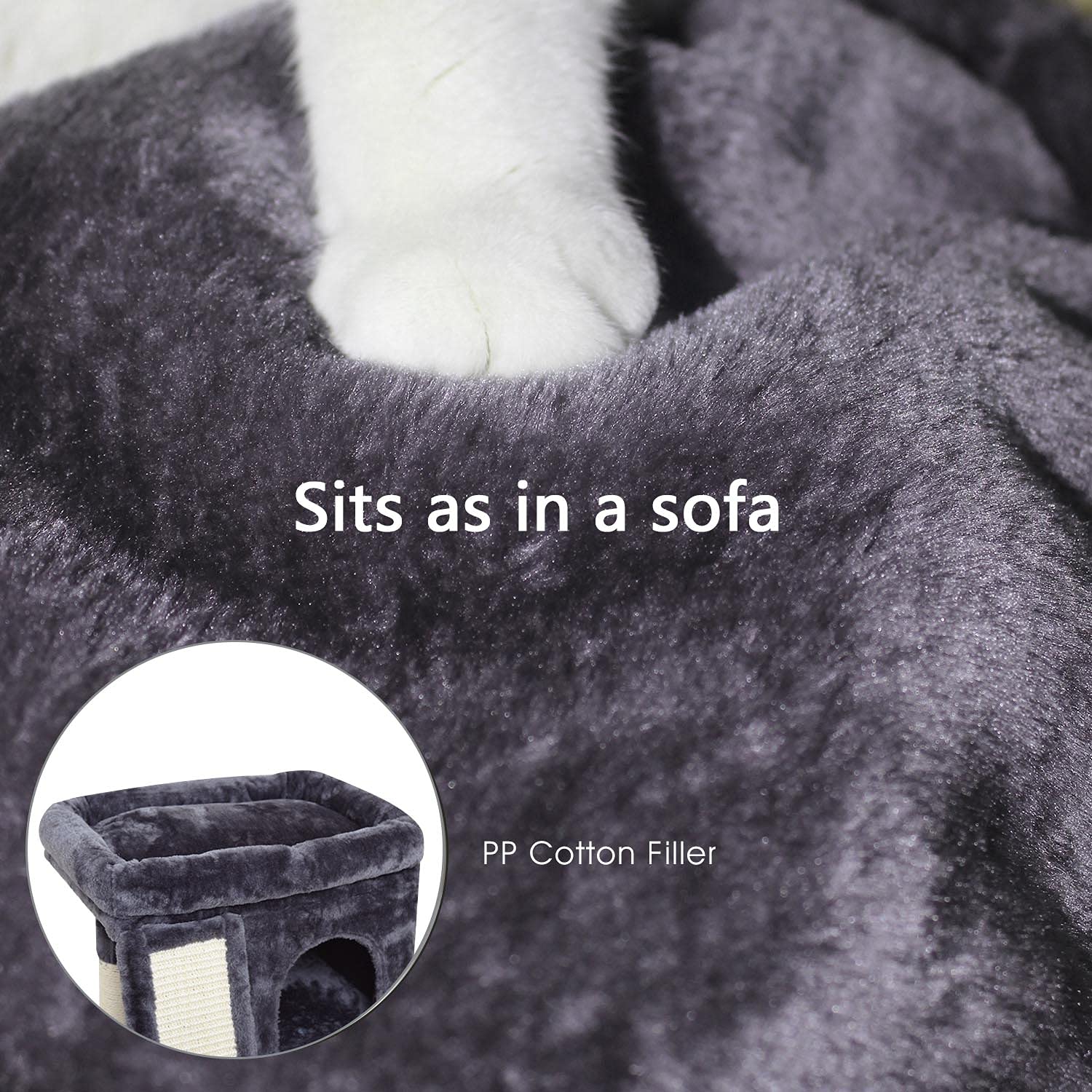 SYANDLVY Cat Tree for Indoor Cats, Plush Activity Tower with Scratching Post, 18IN, Smoky Grey, Model PAT10H