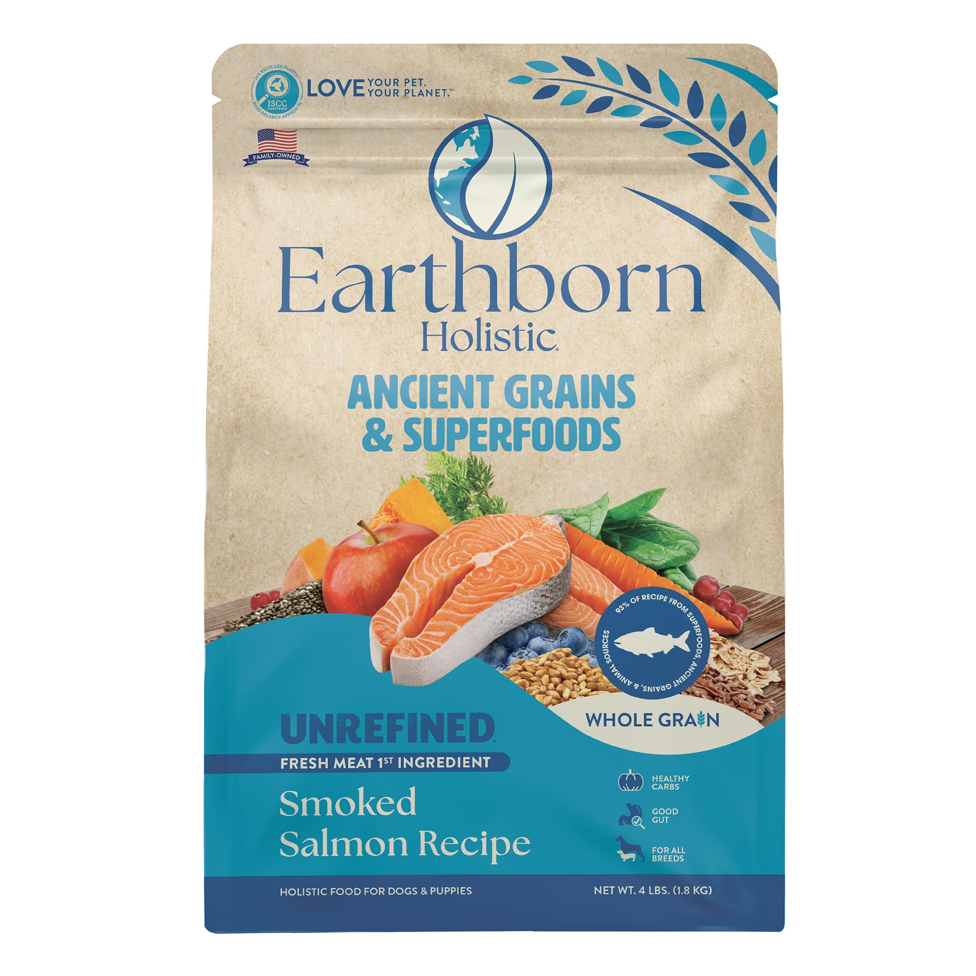 Earthborn Holistics Unrefined Smoked Salmon with Ancient Grains & Superfoods Dry Dog Food, 4-lb Bag