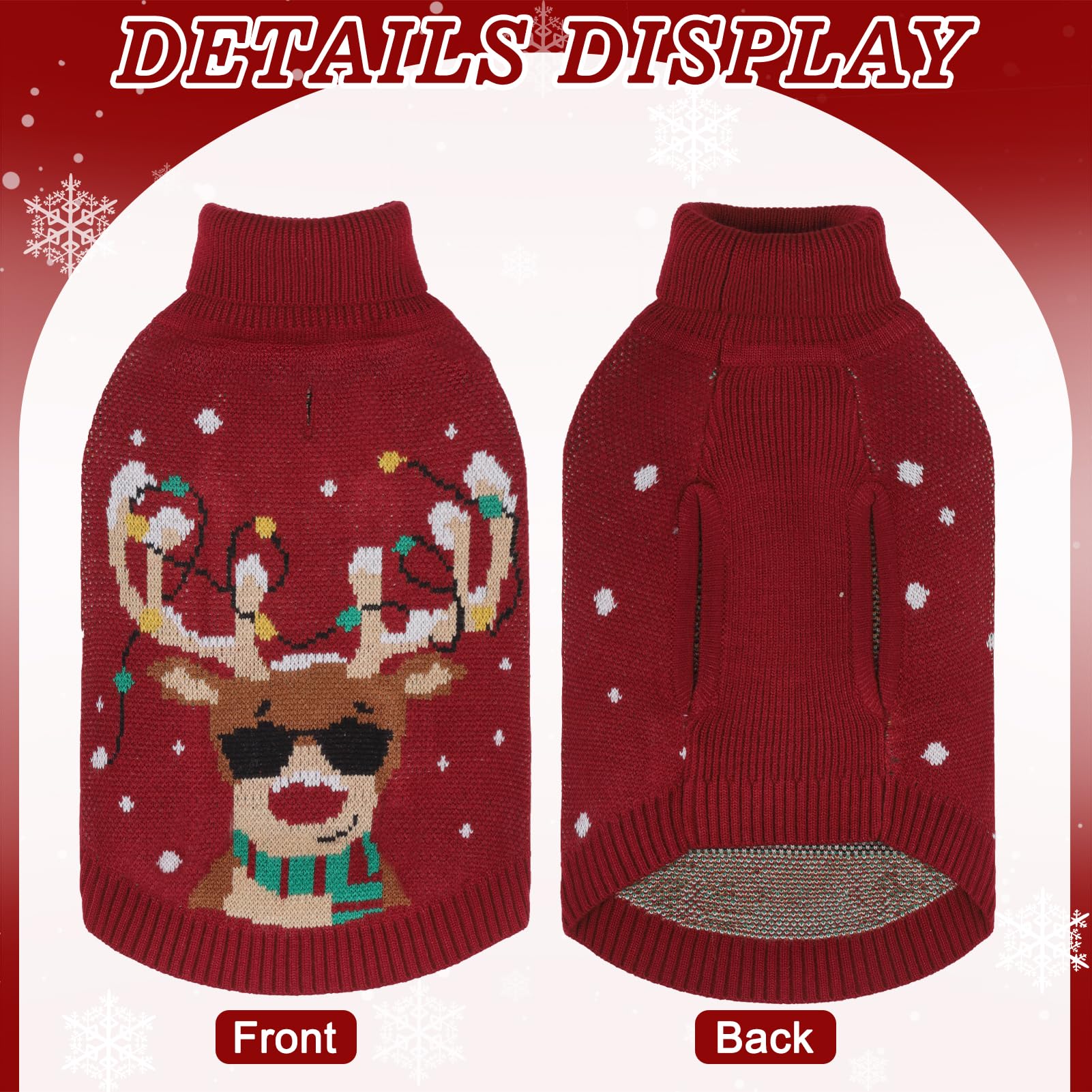 Pawchie Christmas Dog Sweater Turtleneck Outfit With Leash Hole, Knitted Pet Winter Warm Clothes For Small Medium Large Dogs Boy