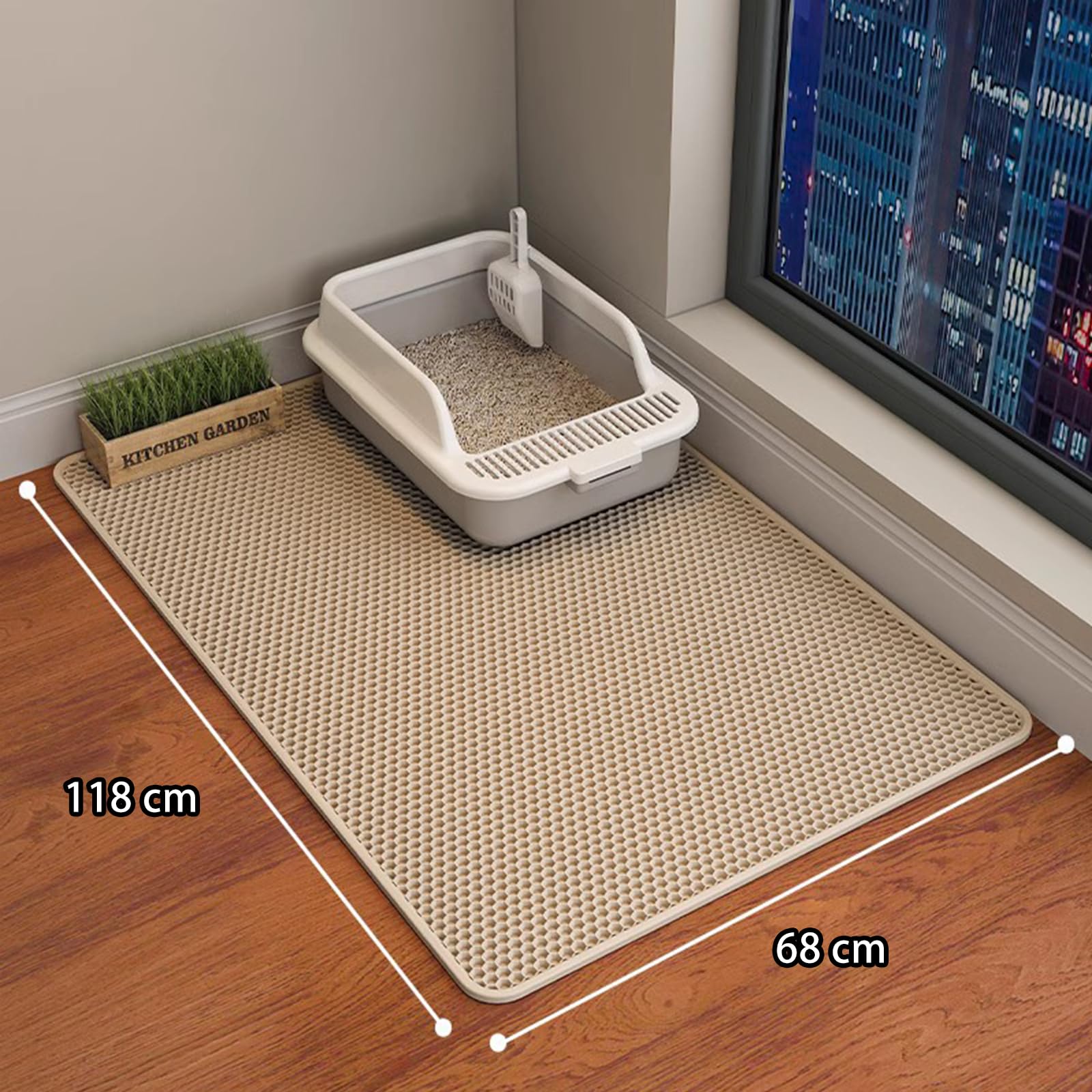 Cat Litter Mat - Trapping Honeycomb Double Layer 46X26/35X24/30X22/24X16/20X16/18X12 Inch Extra Large Box Mat, Washable Waterpro