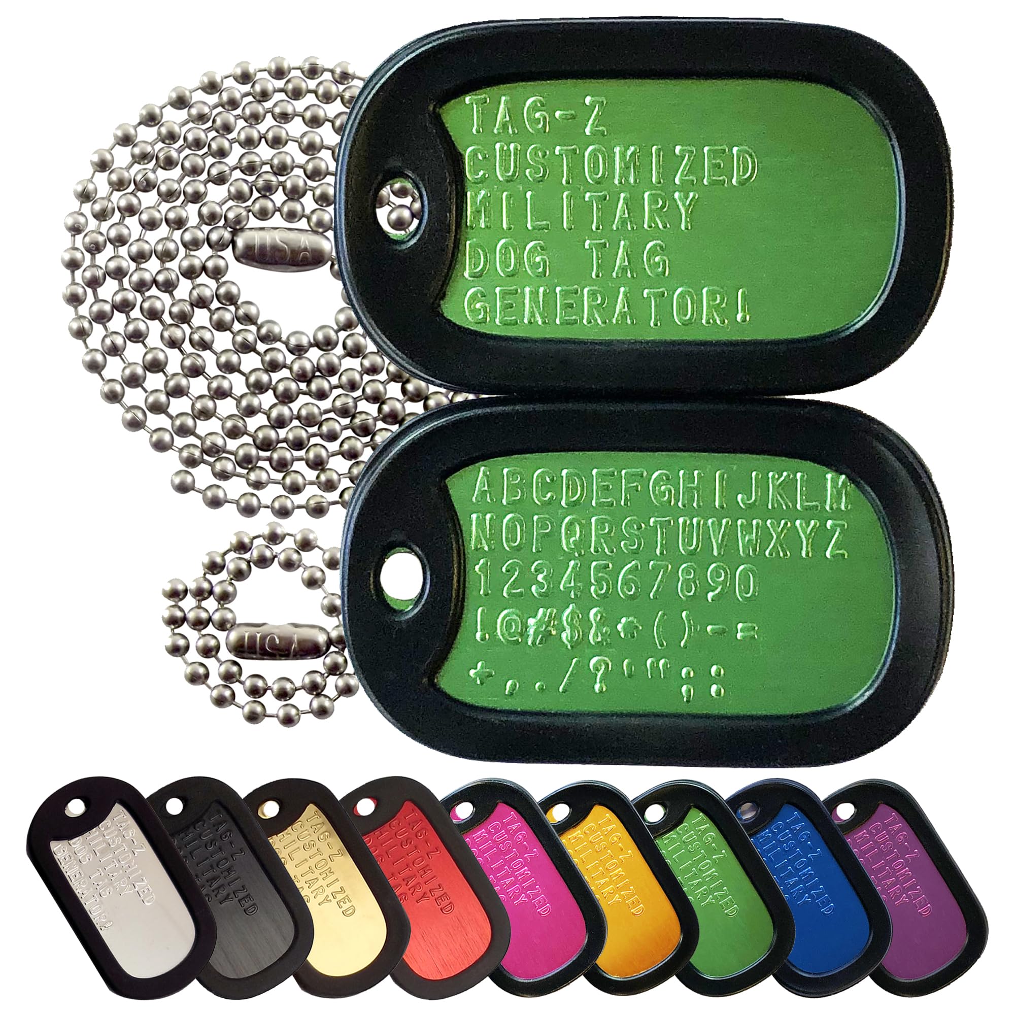 Personalized Military Dog Tags with Silencers and Stainless Steel Chains, Green Aluminum