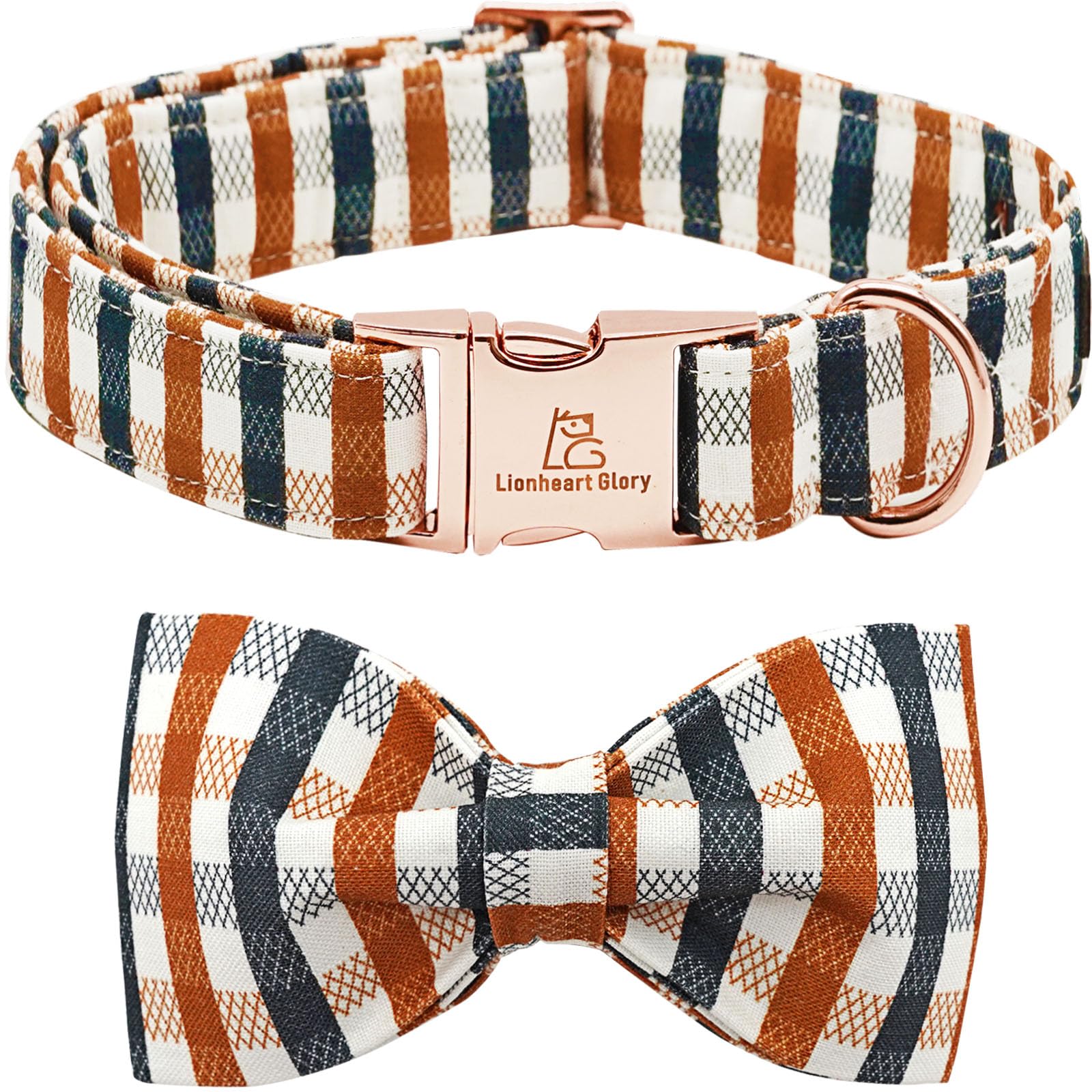 Lionheart Glory Plaid Dog Collars Bowtie Dog Collar Heavy Duty Adjustable Fall Dog Collar For Small Dogs Collar Dog Bow Male Dog Collar