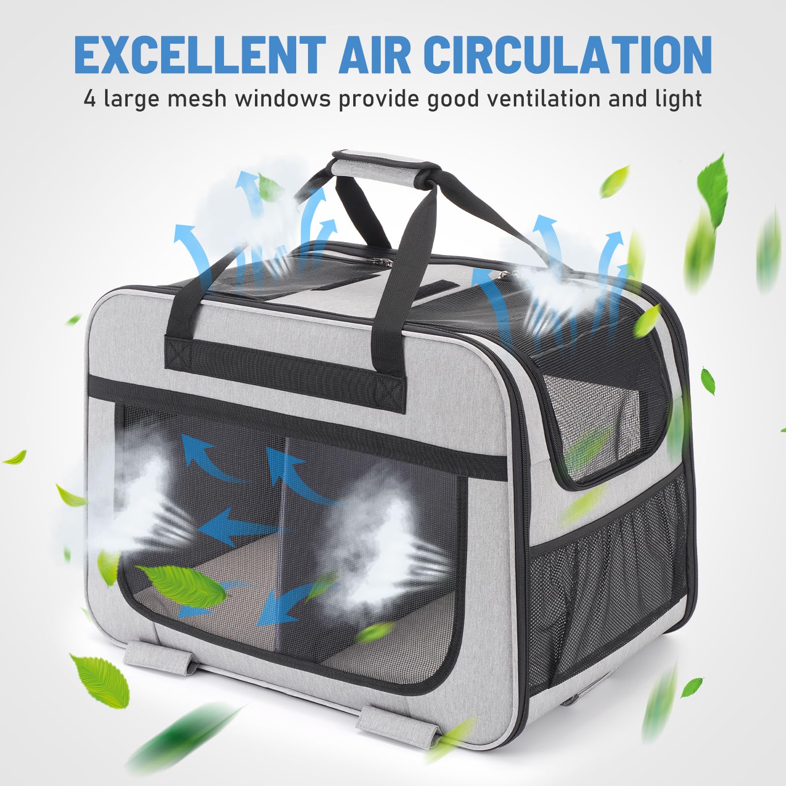 Hovono Extra Large Double Pet Carrier With Wheels For Small Dogs And All-Breed Cats, Cat Rolling Carrier For 2 Cats, Support Up