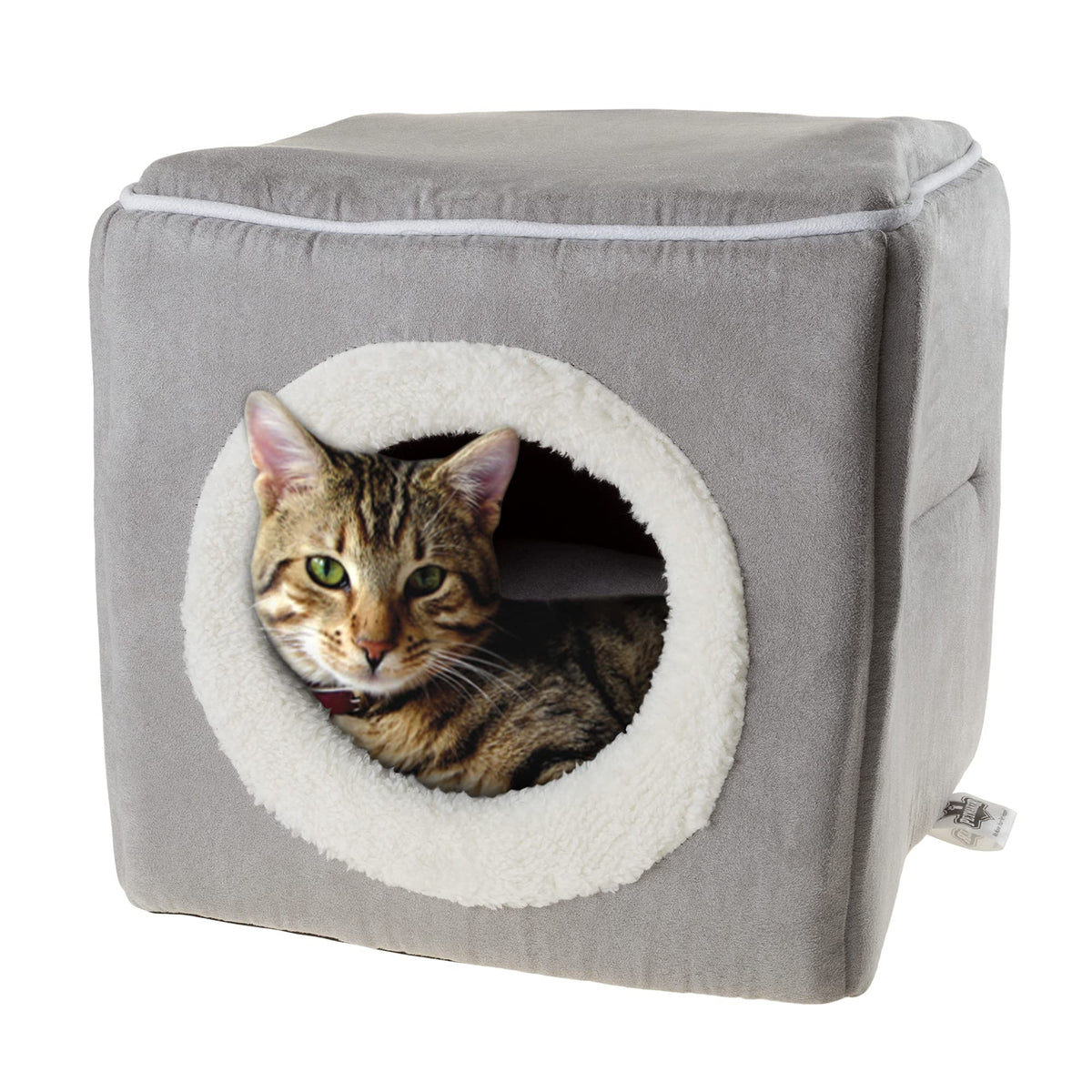 Cat Pet Bed, Cave- Soft Indoor Enclosed Covered Cavern/House For Cats, Kittens, And Small Pets With Removable Cushion Pad By Petmaker (Grey)