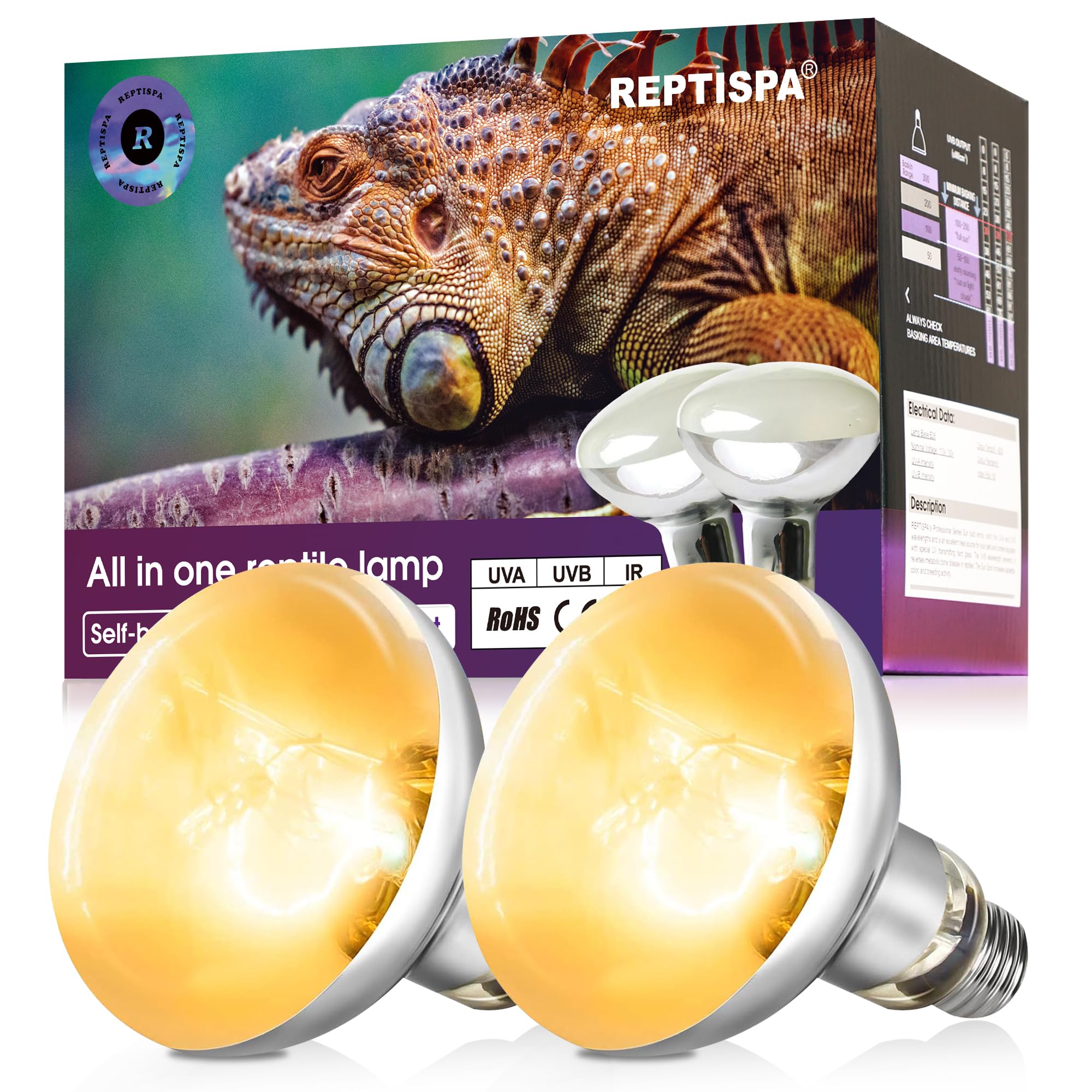 Heat Lamp Bulb, 100 Watt Pack Of 2 Full Spectrum Uva Uvb Reptile Heat Bulb, Basking Spot Light, Simulate Natural Sun Light For R