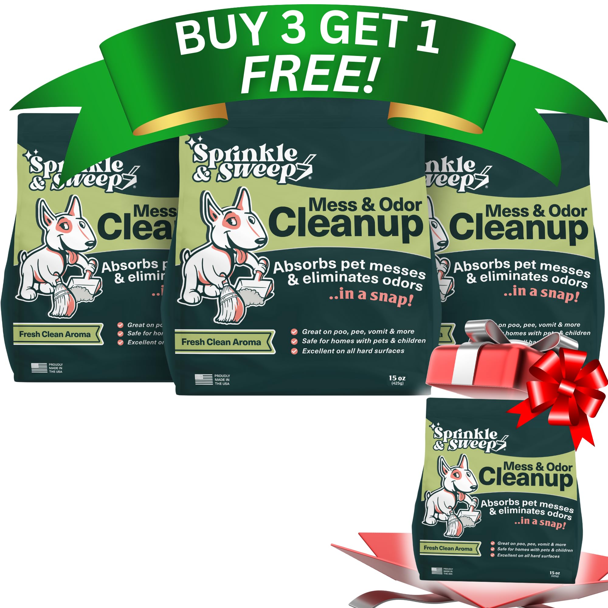 Sprinkle & Sweep Pet Accident Cleanup For All Hard Surface - Non Toxic Quick Pet Mess Cleaner & Odor Remover For Urine, Poop, Vo