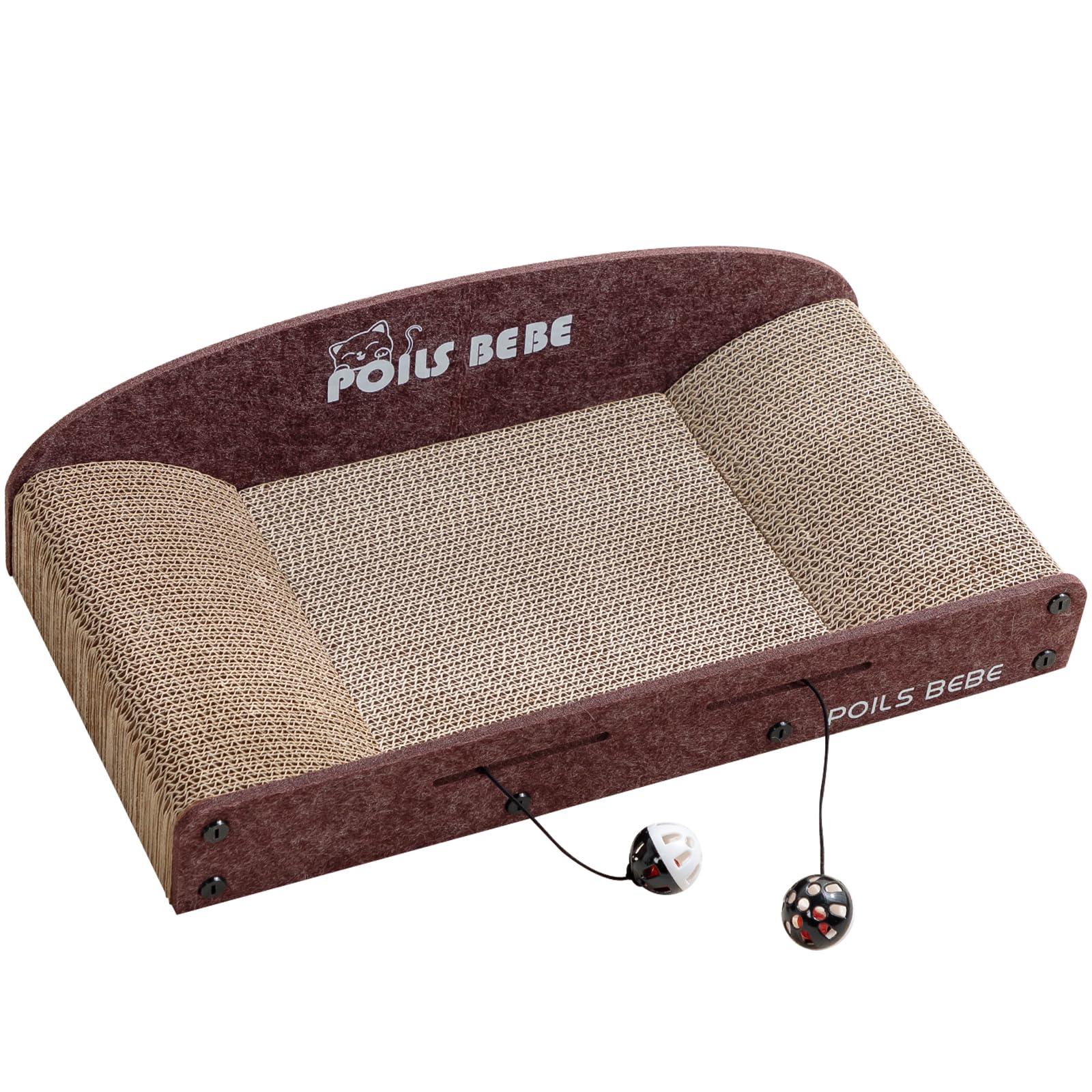 Poils Bebe 21 Inch Sofa Cat Scratcher, Small Cat Scratcher Cardboard With Bell Balls, Durable Couch Lounger For Indoor Cats, Cat