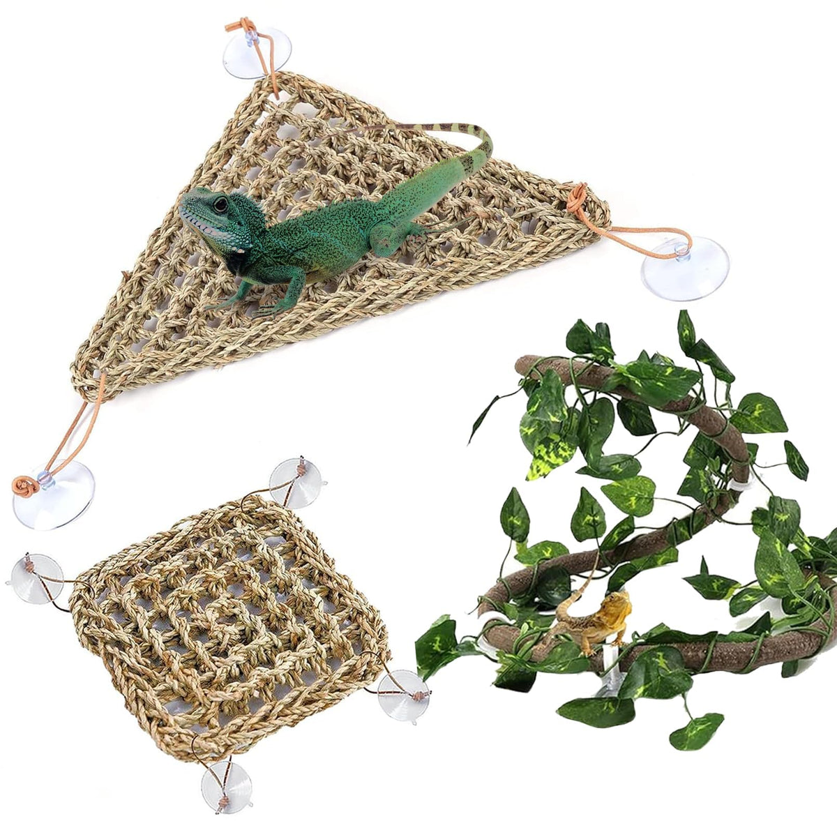 Pivby 4 Pcs Bearded Dragon Hammock, Bearded Dragon Tank Accessories, Flexible Reptile Jungle Vines Terrarium Decor For Chameleon, Lizards, Crested Geckos, Snakes, Lguana, Amphibian Reptiles Habitats