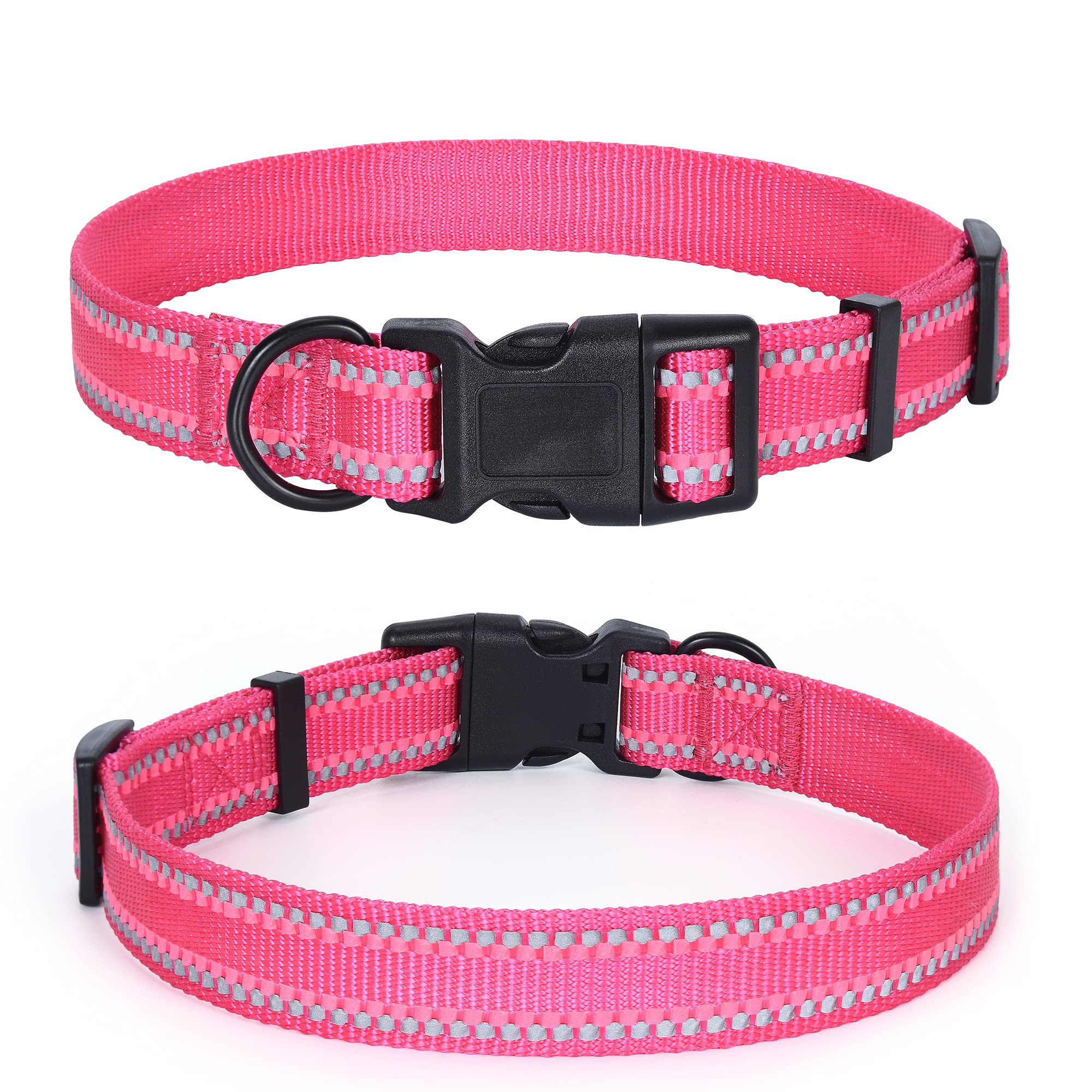 Mile High Life | Nylon Night Light Glow Collar For Medium Dogs | Reflective Band Cat Collar | Fluorescence Self-Luminescence Strap Puppy Collar | Safe Night Walk Collars For Dogs (Pink, L)