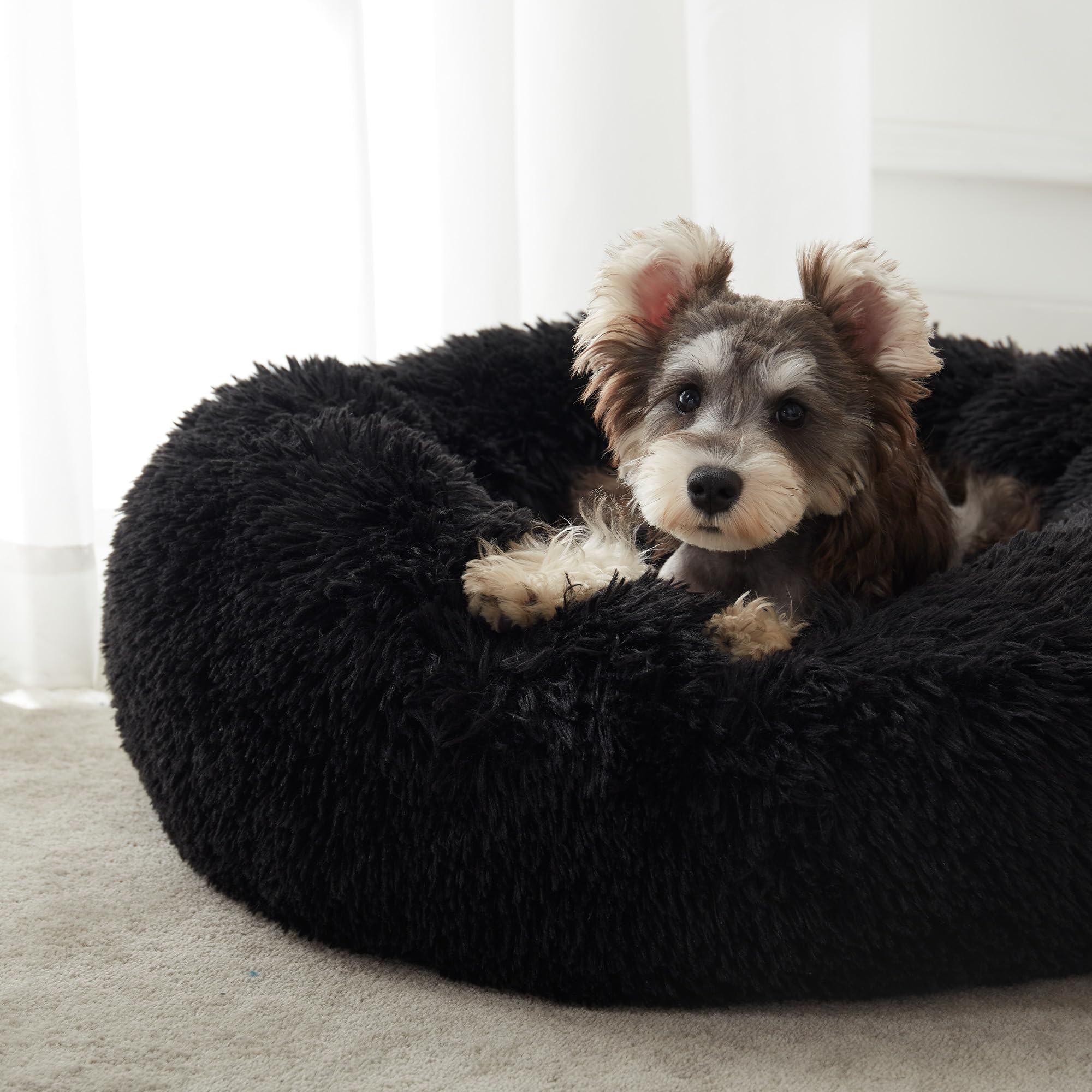 Western Home Faux Fur Dog Bed & Cat Bed (24'', Black)