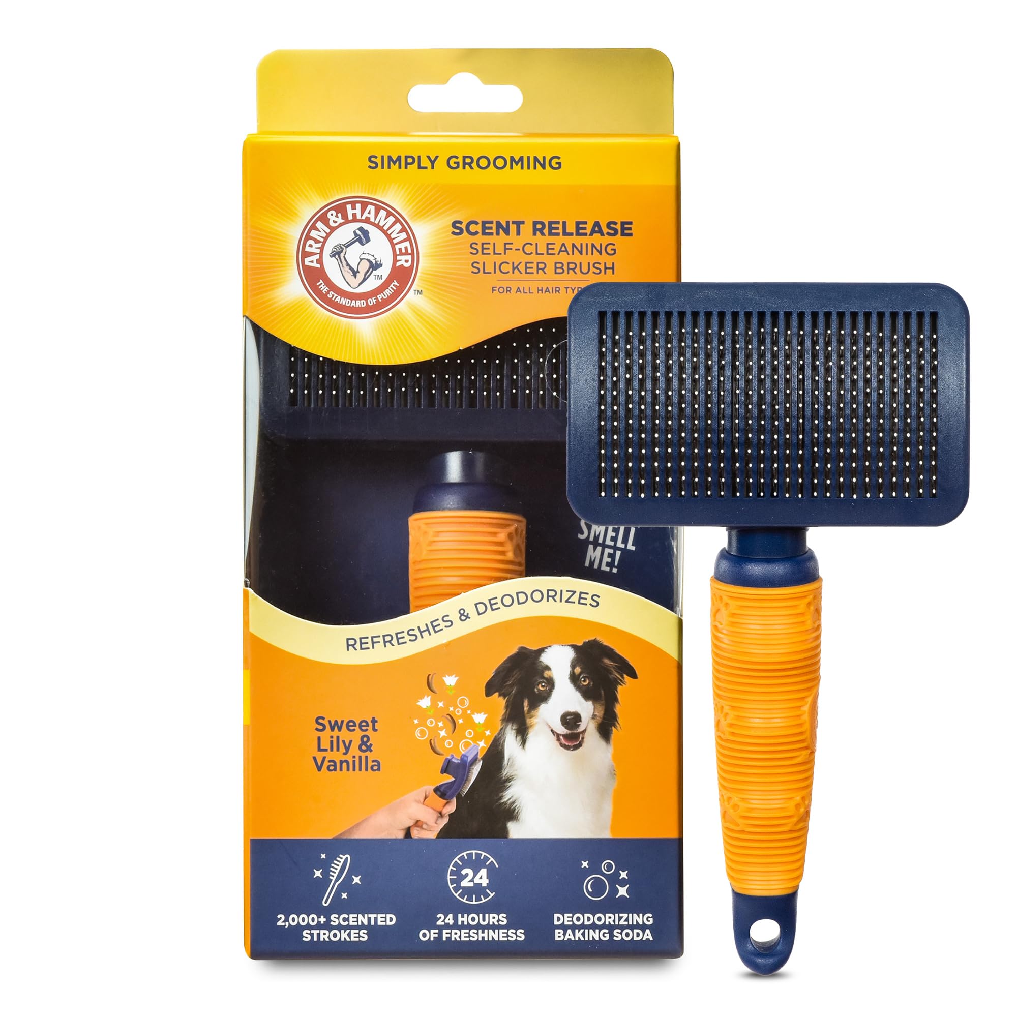Arm & Hammer Simply Calm    Dog Grooming Slicker Deodorizing Brush with Fragrance Transfer Technology - Scented Self-cleaning fo