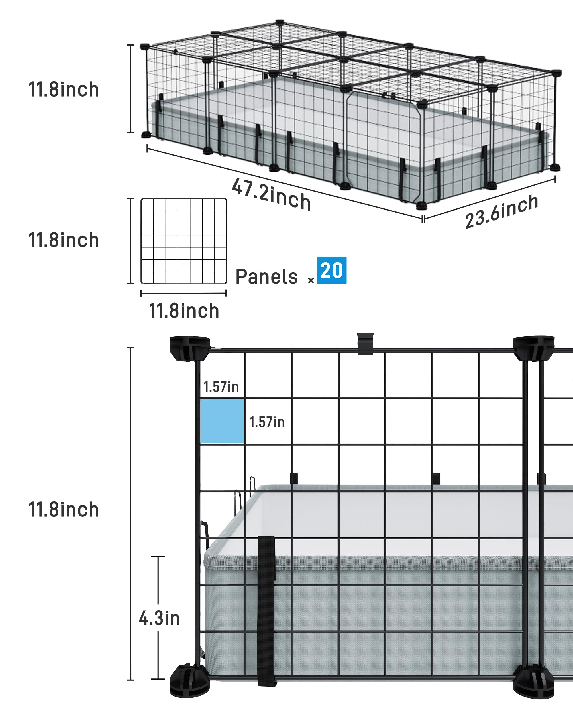Bucatstate 20 Panels Guinea Pigs Cages, Small Animal Playpen With Waterproof Mat, 47'' L*24'' W*12'' H Metal Hedgehog Enclosure