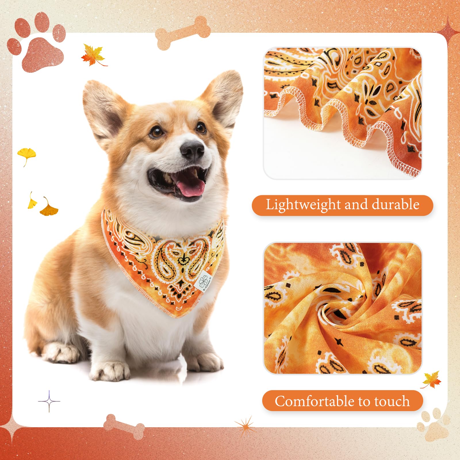 E-Clover Fall Dog Bandana & Matching Scrunchie-Tie Dye Dog Bandanas Boy Pet Scarf Bib For Small Dogs Puppy Owner Mom Gift Orange