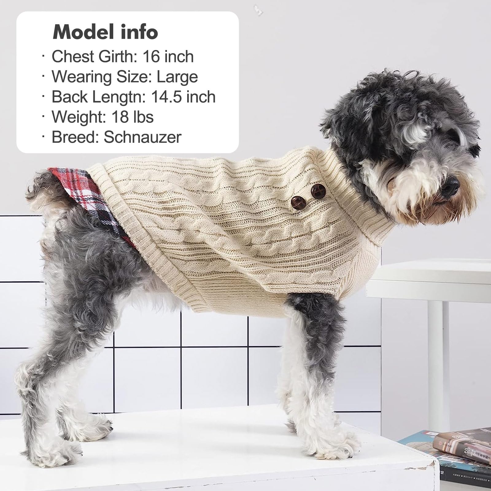 Kyeese Dog Sweater With Leash Hole For Small Medium Dogs Turtleneck Knitwear Beige Pullover Warm