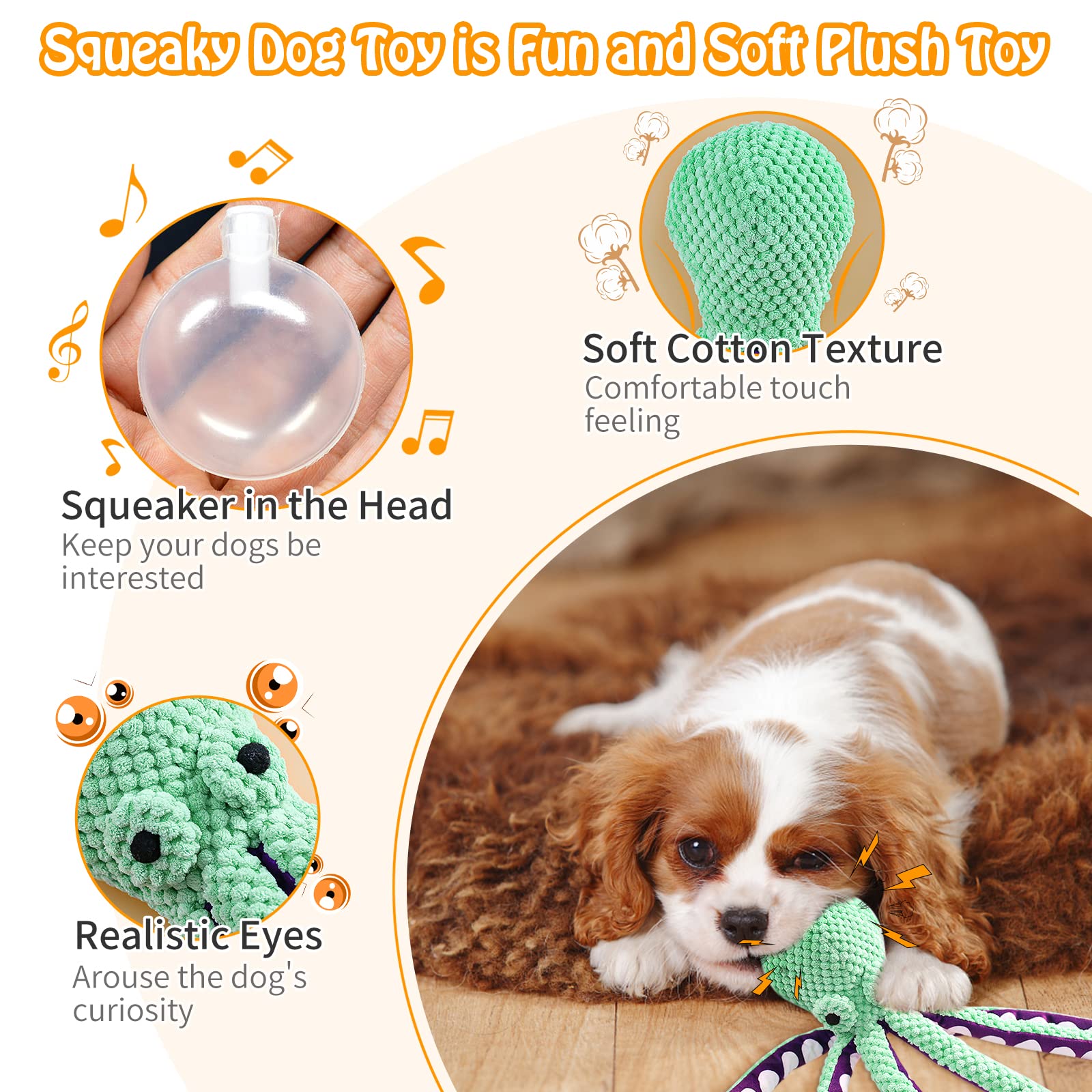 Fuufome Large Plush Squeaky Dog Toy - Soft Fabric for All Dog Sizes, Green, Model P-002