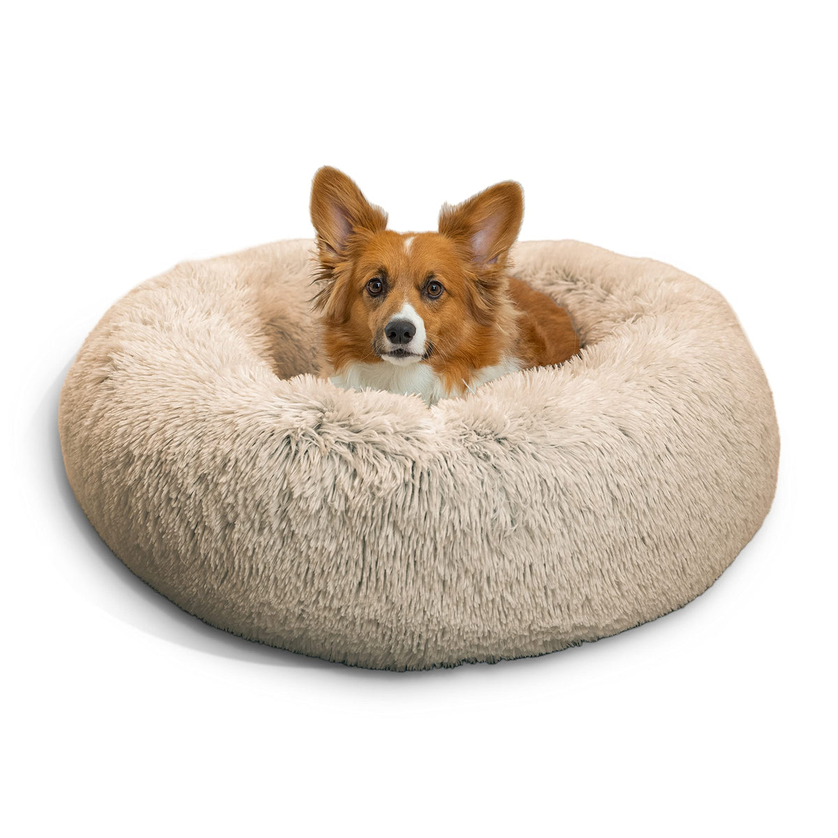 Best Friends By Sheri The Original Calming Donut Cat And Dog Bed In Shag Fur Taupe, Medium 30''