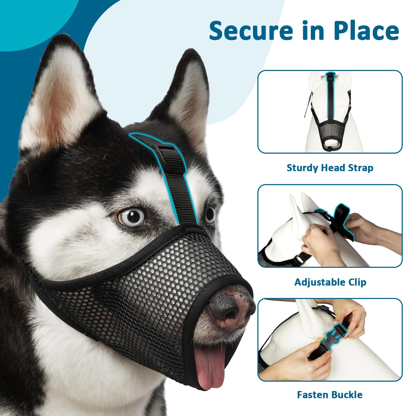 Luckypaw Dog Muzzle, Mesh Muzzle For Large Medium Small Dogs, Soft Mouth Guard To Prevent Biting Chewing With Adjustable Head St