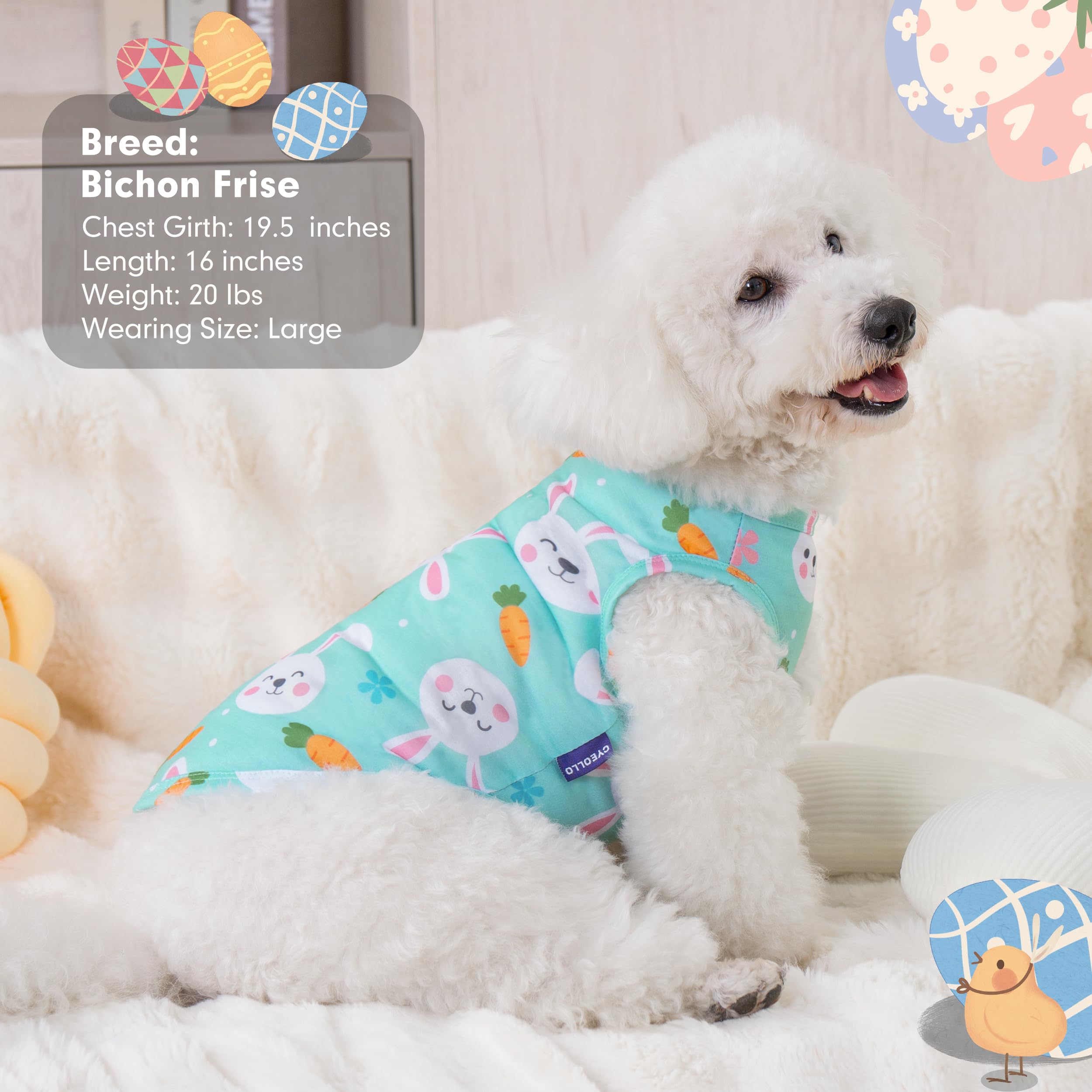 Cyeollo 2Pack Dog Easter Shirt For Small Medium Dogs Soft Breathable T Shirts Dog Tank Top Vest T-Shirt Rabbit Print Pet Apparel