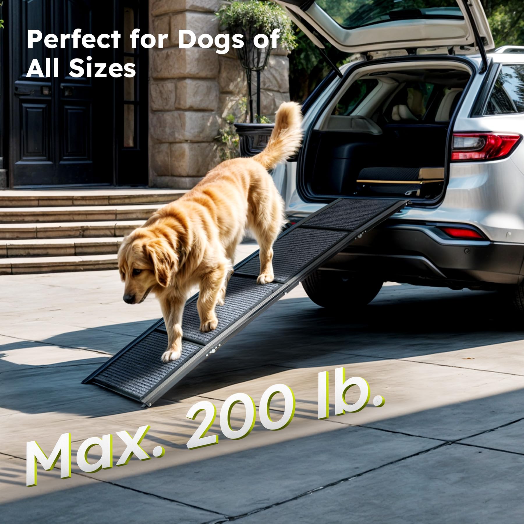 Cwawz Dog Ramp For Car, 67'' Folding Pet Ramp For Large Dogs Up To 200 Lb, 17'' Wide Car Ramp For Dog, Portable Pet Stair Ramp W