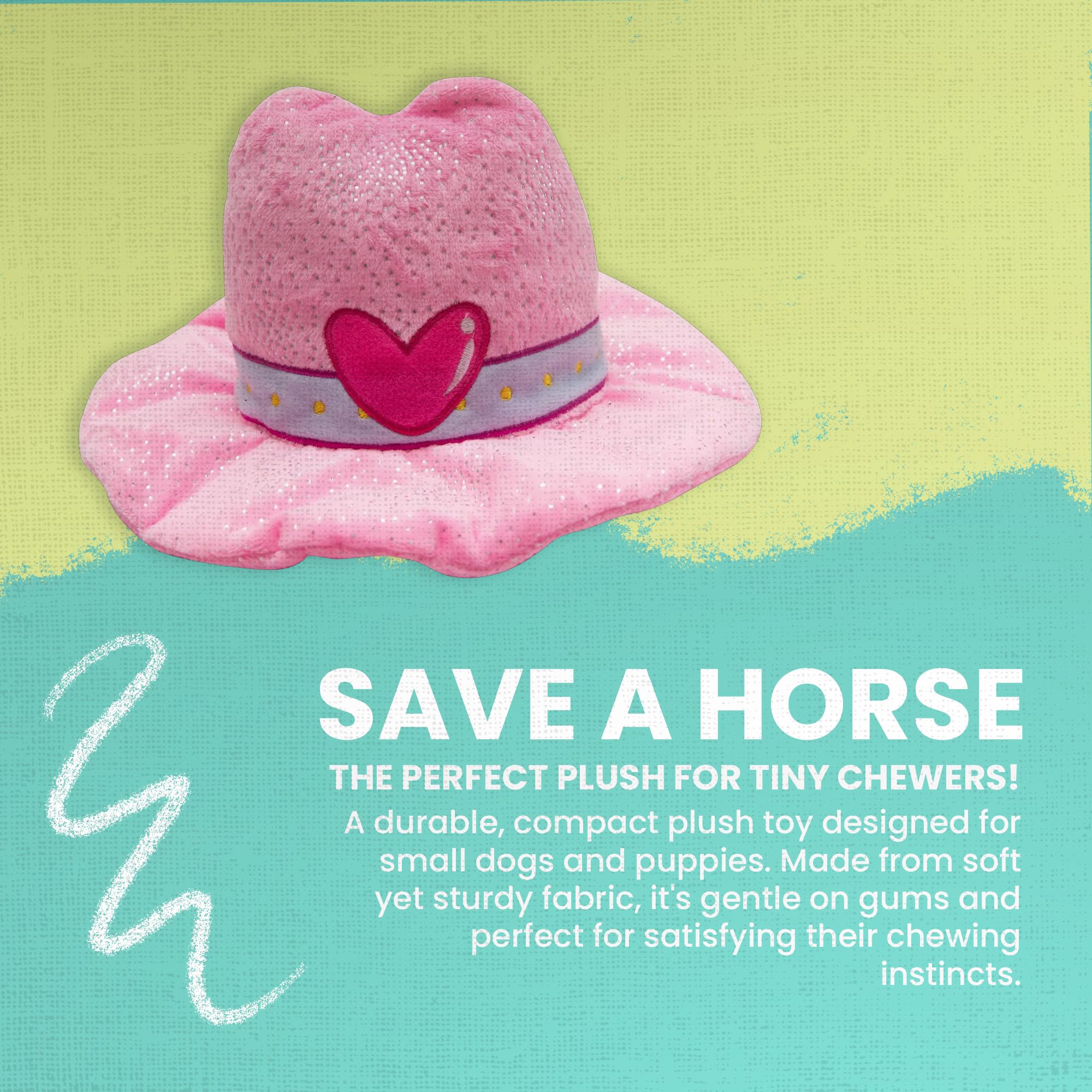 Snugarooz Save A Horse Plush Toy with Repair Patch - Sustainably Made, Soft & Durable Dog Toy - Pink Cowboy Hat Design for Play,