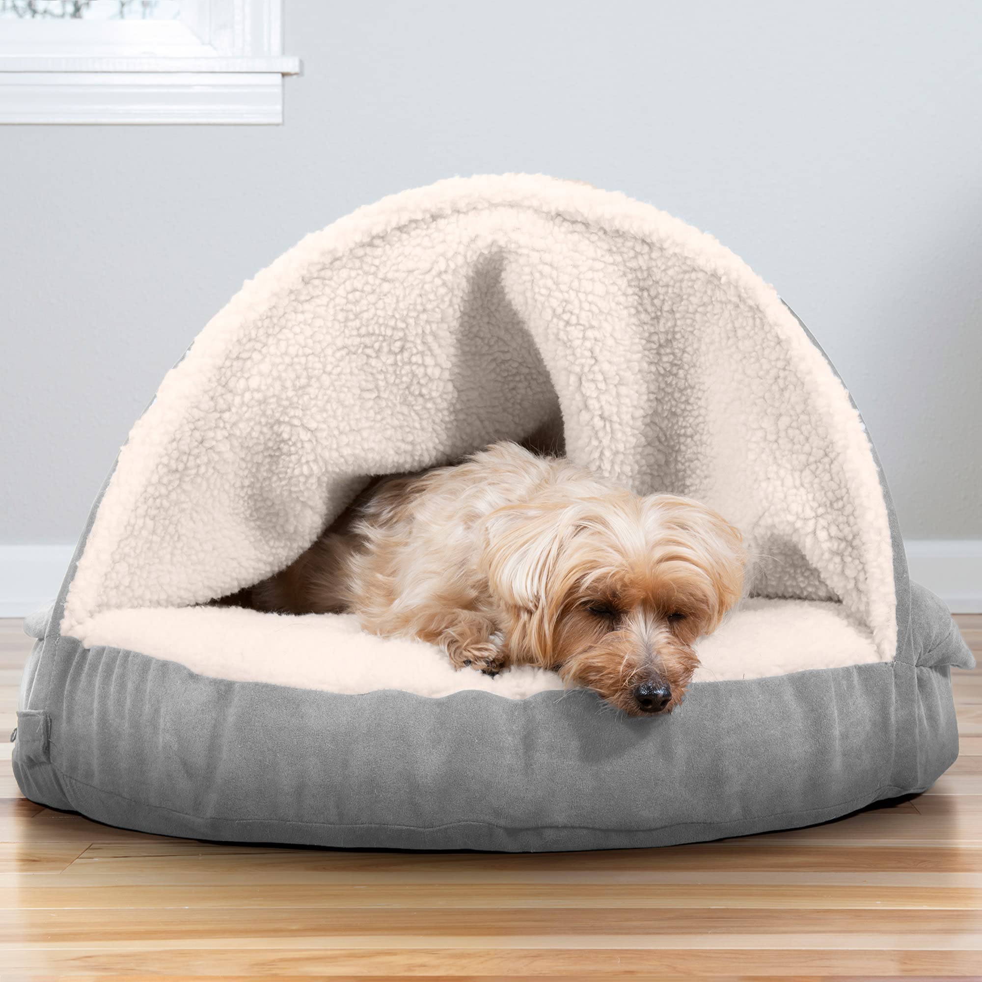 Furhaven 26 Round Memory Foam Dog Bed for Medium/Small Dogs w/ Removable Washable Cover, For Dogs Up to 30 lbs - Sherpa & Suede