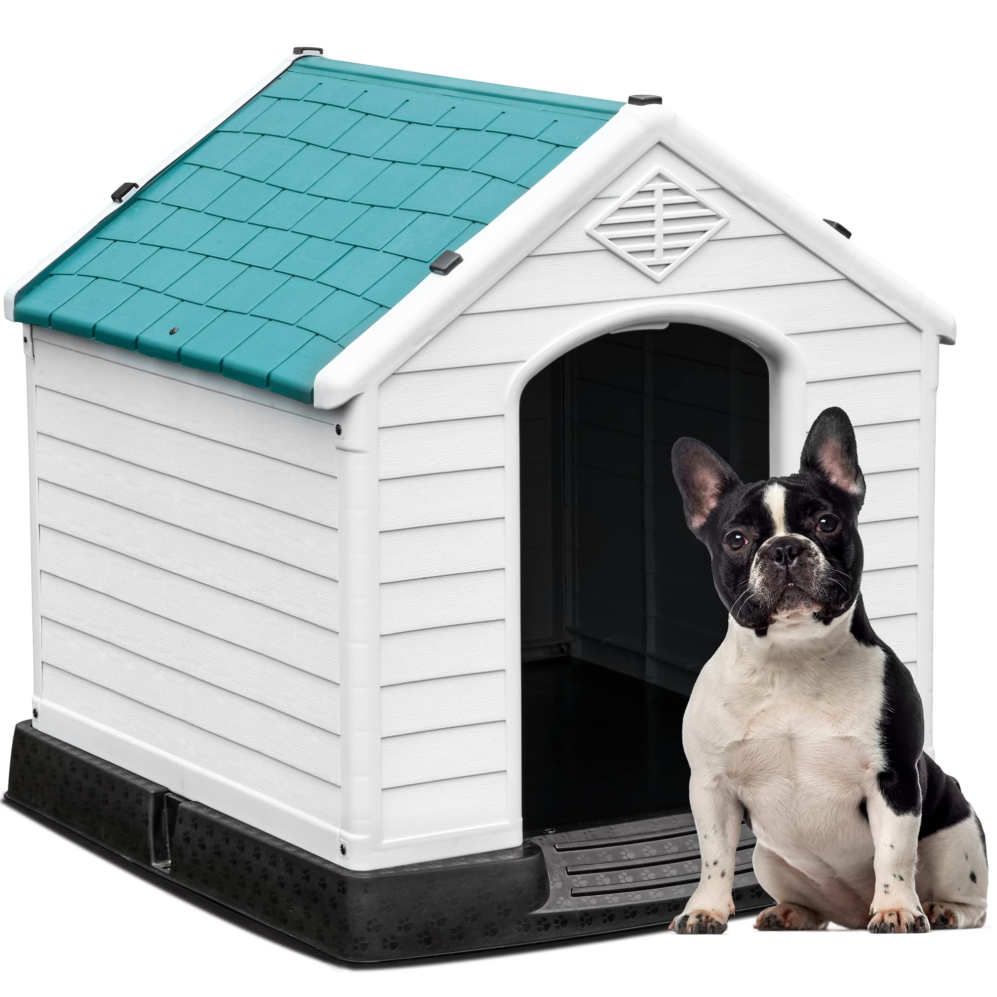 Yitahome 28.5'' Plastic Dog House Outdoor Indoor Doghouse Puppy Shelter Water Resistant Easy Assembly Sturdy Dog Kennel With Air