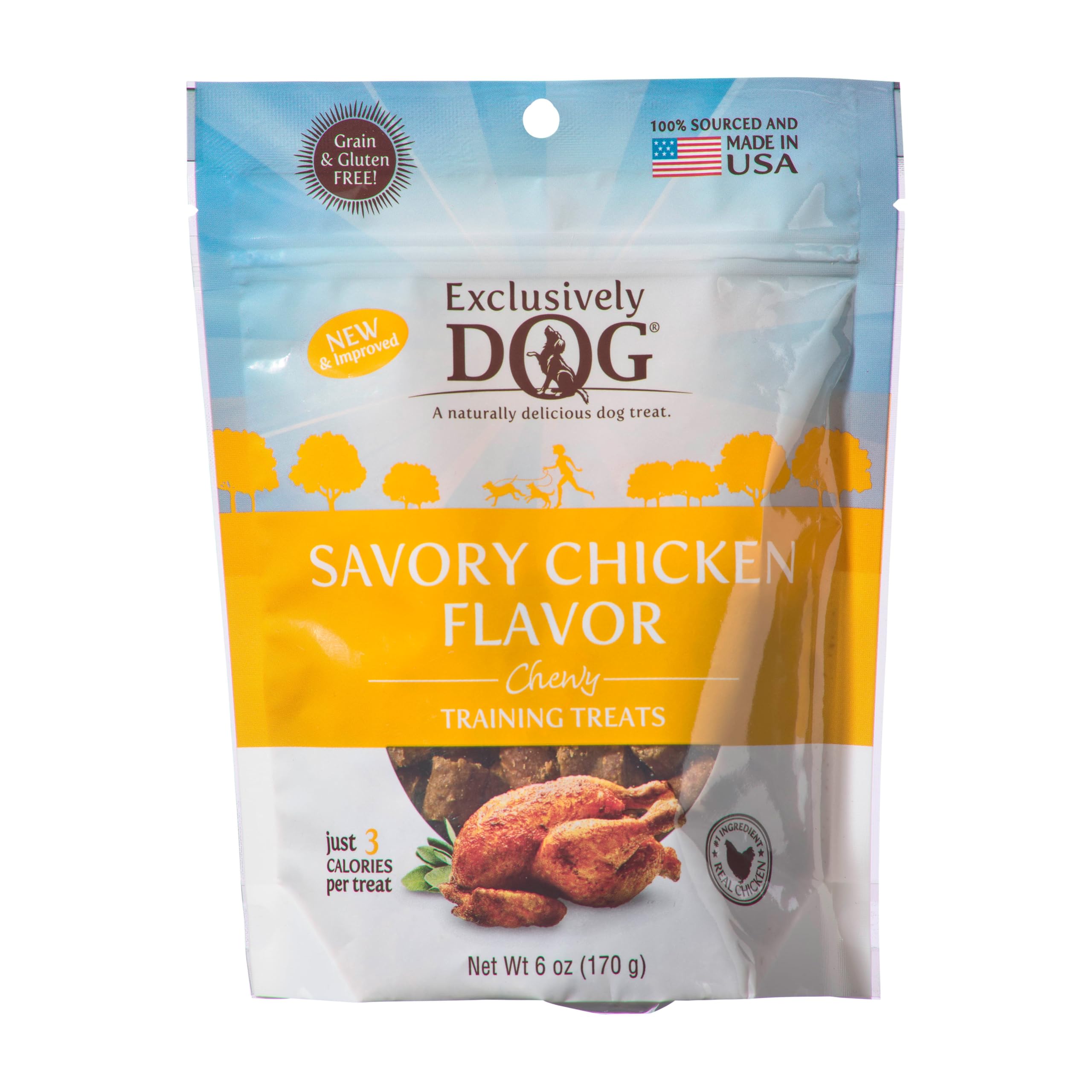 Exclusively Dog Chewy Training Treats Savory Chicken Flavor Grain Free Gluten Free, 100% sourced and Made in The USA, 6 oz.