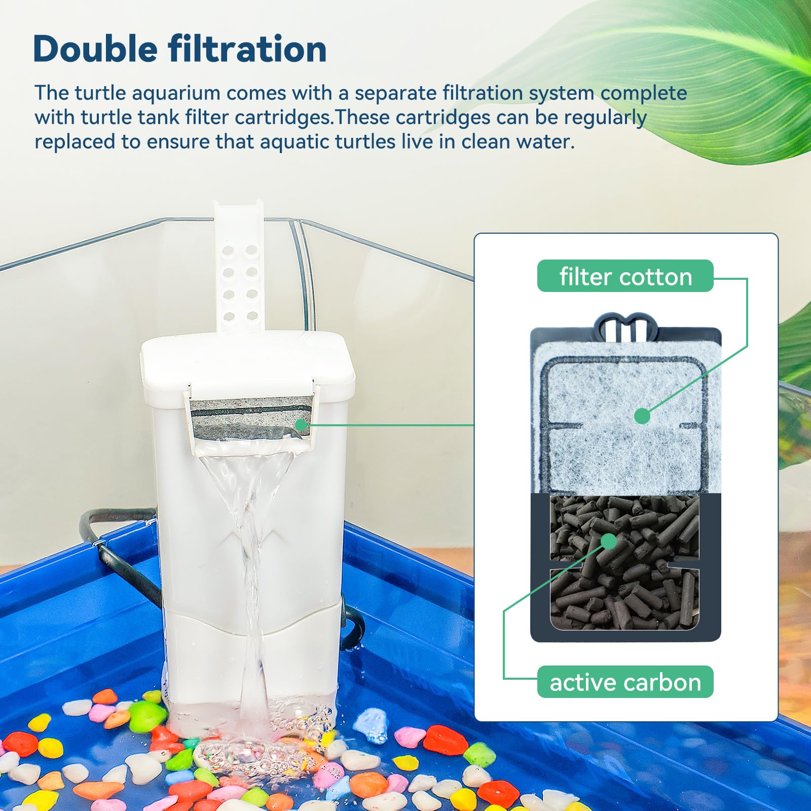 Binano Aquatic Turtle Tank Habitat Kit Stone+Filter+Heat Lamp Enhancing Interaction With 360 Viewing, Standalone Filtration, Diy