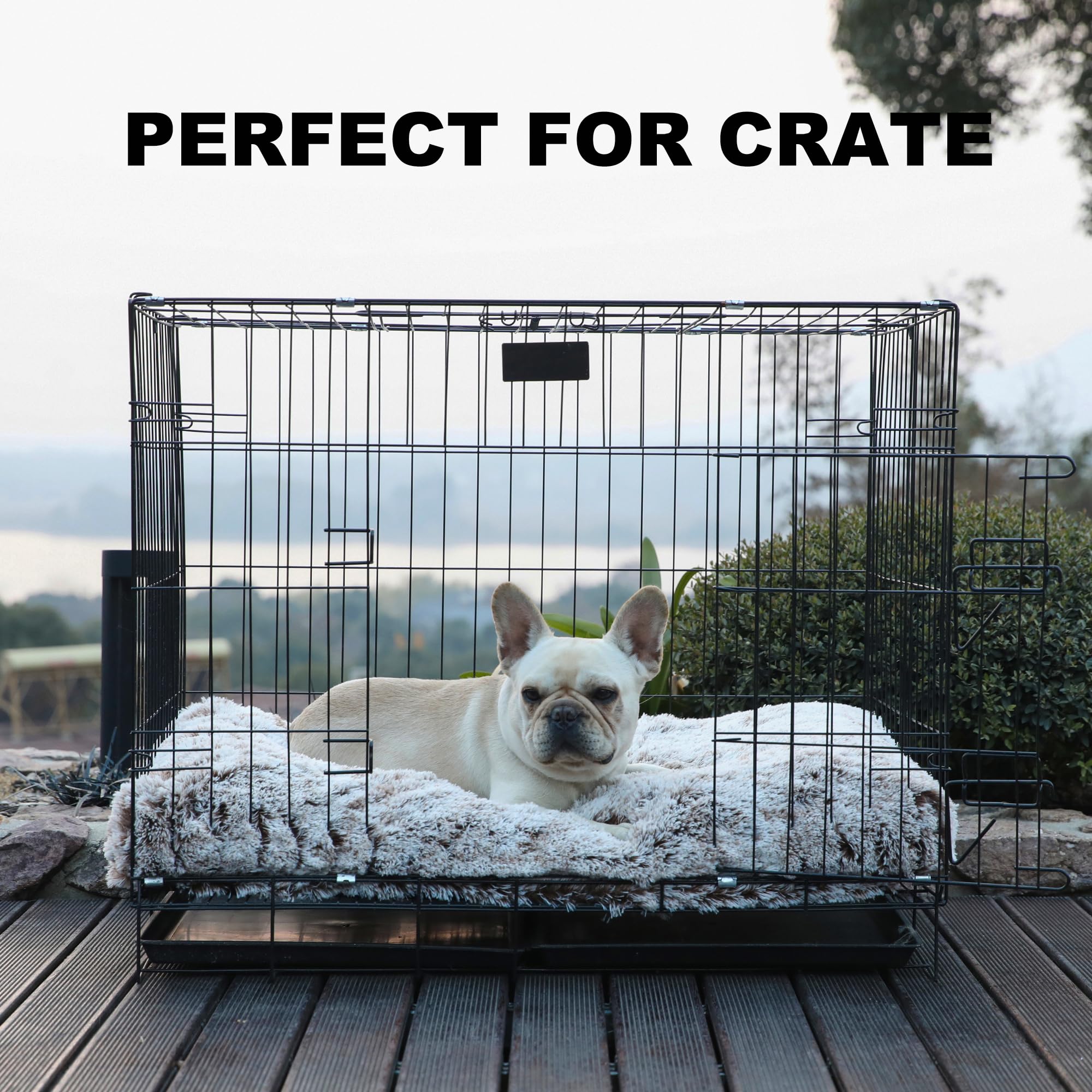 Bedfolks Plush Waterproof Dog Crate Bed, Faux Fur Kennel Pad, 35''X23'', Brown