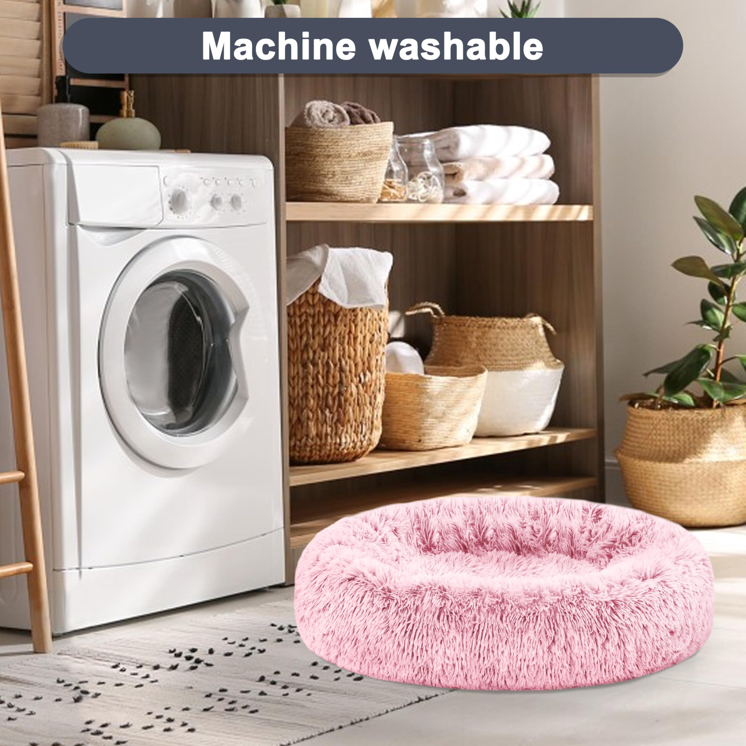 ELSKER&HOME Calming Dog Bed,Donut Washable Warming Soft Round 20 inches Dog Beds for Small Dogs,Anti-Anxiety Fluffy Plush Cushio
