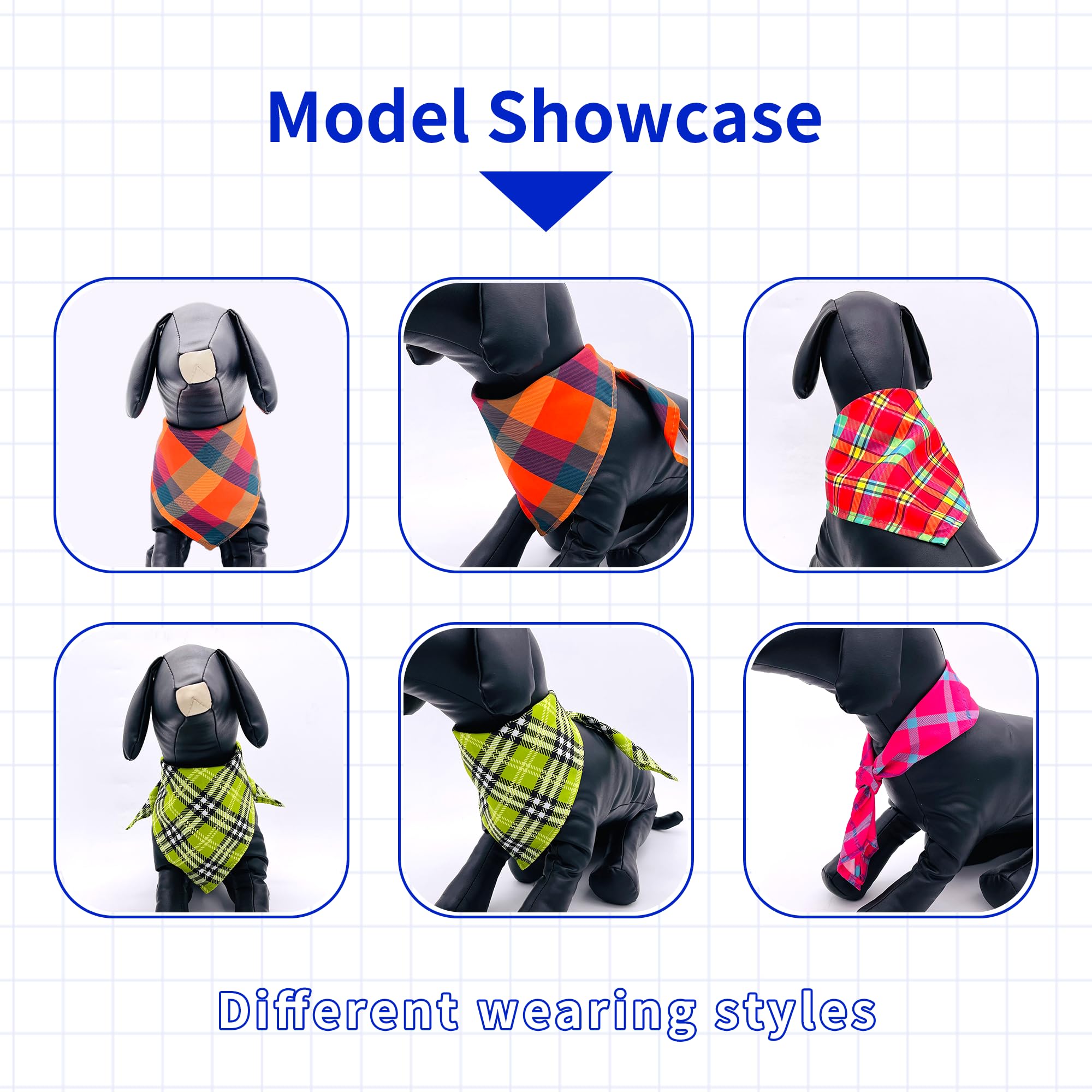 JpGdn 10PCS Large Dog Bandanas Plaid Large Breed XL for Extra Large Dog Big Bandanas Pack Kerchief Washable Triangle Bibs Head S