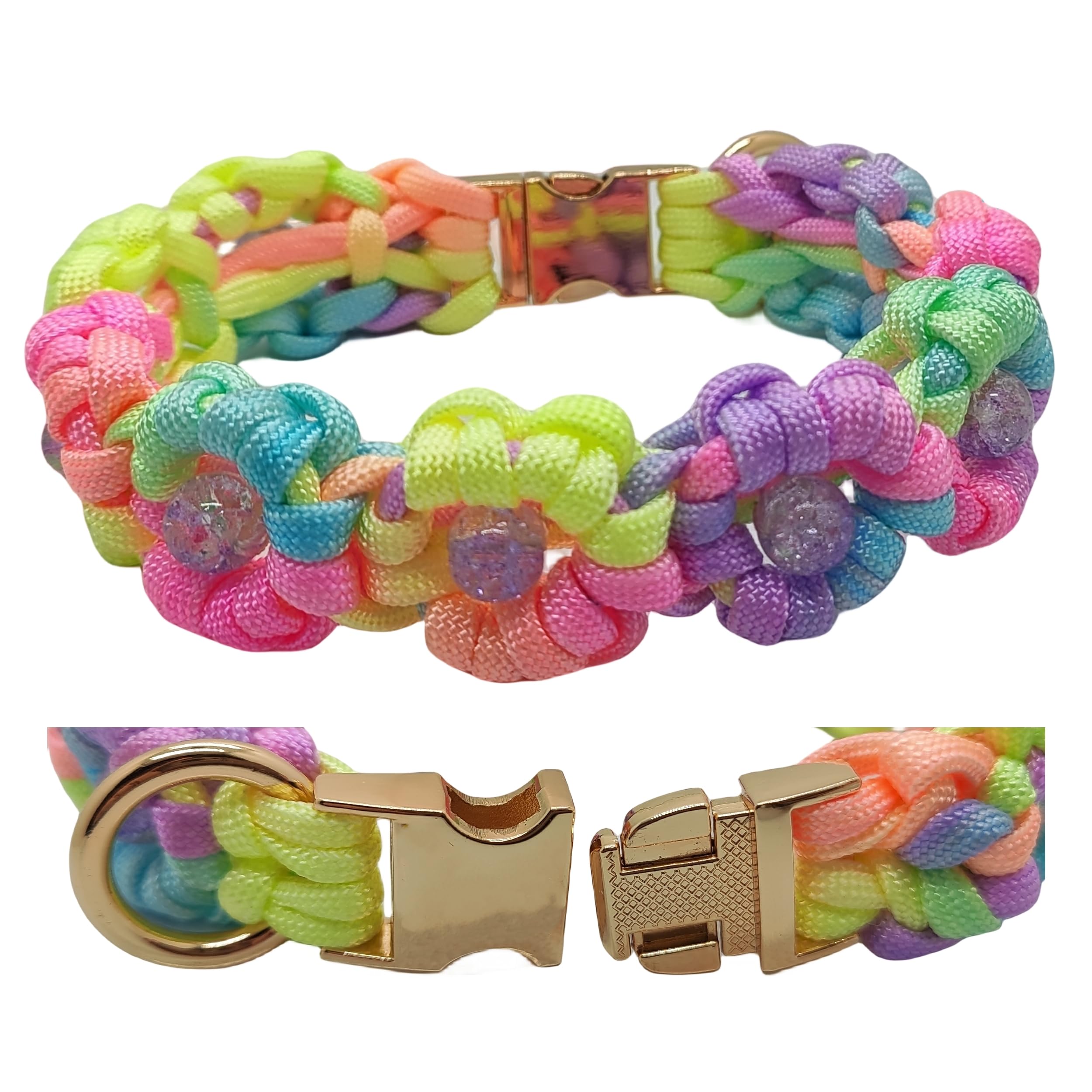 Paracord Flower Dog Collar Hand Weaved,Spring Flowers Pet Collars With Quick Release Buckle, Fit For Small Medium Large Extra La